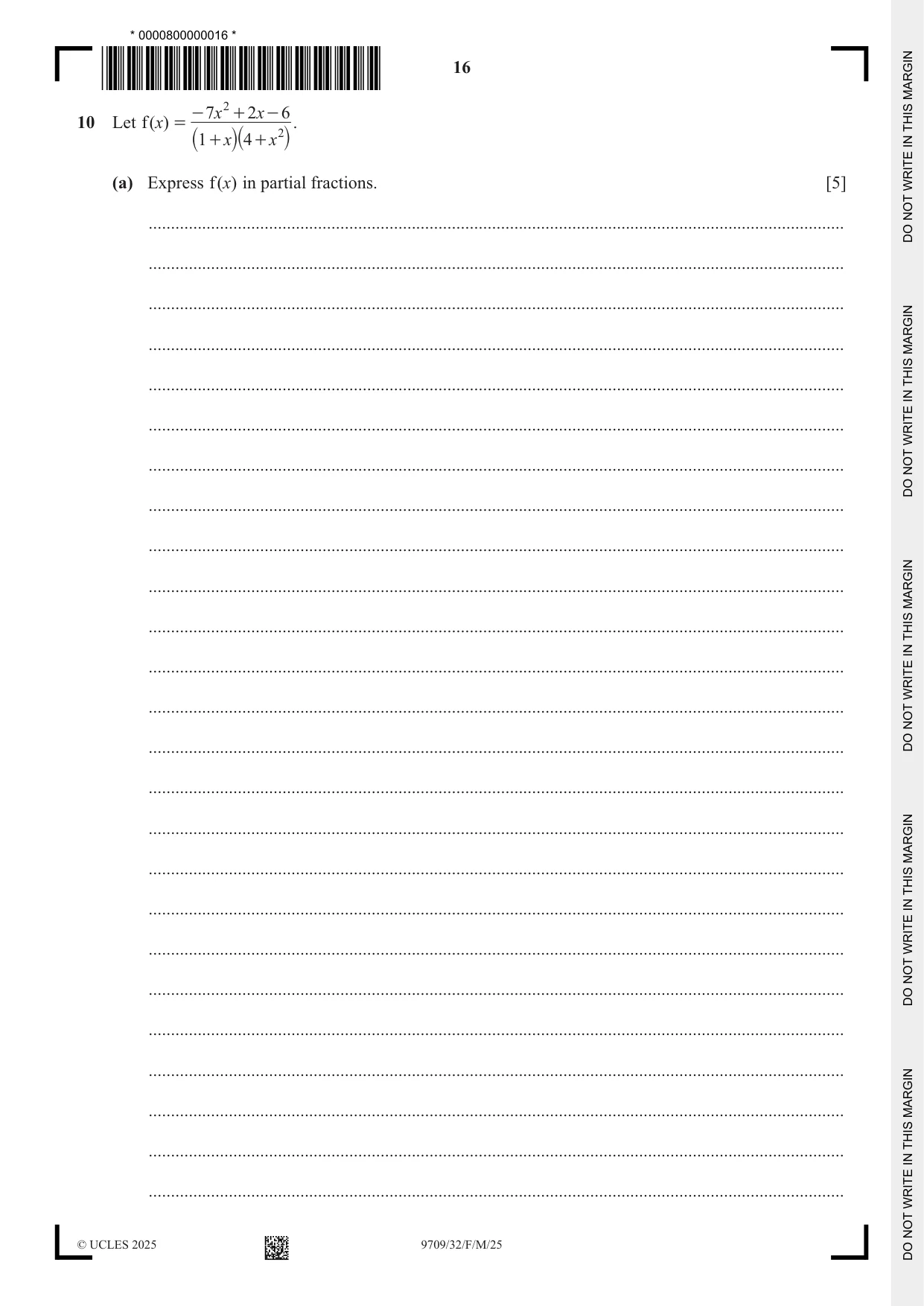 Cambridge A Level Mathematics 9709 2025 Feb/March Paper 3 · Variant 2 question paper, page 16 of 20