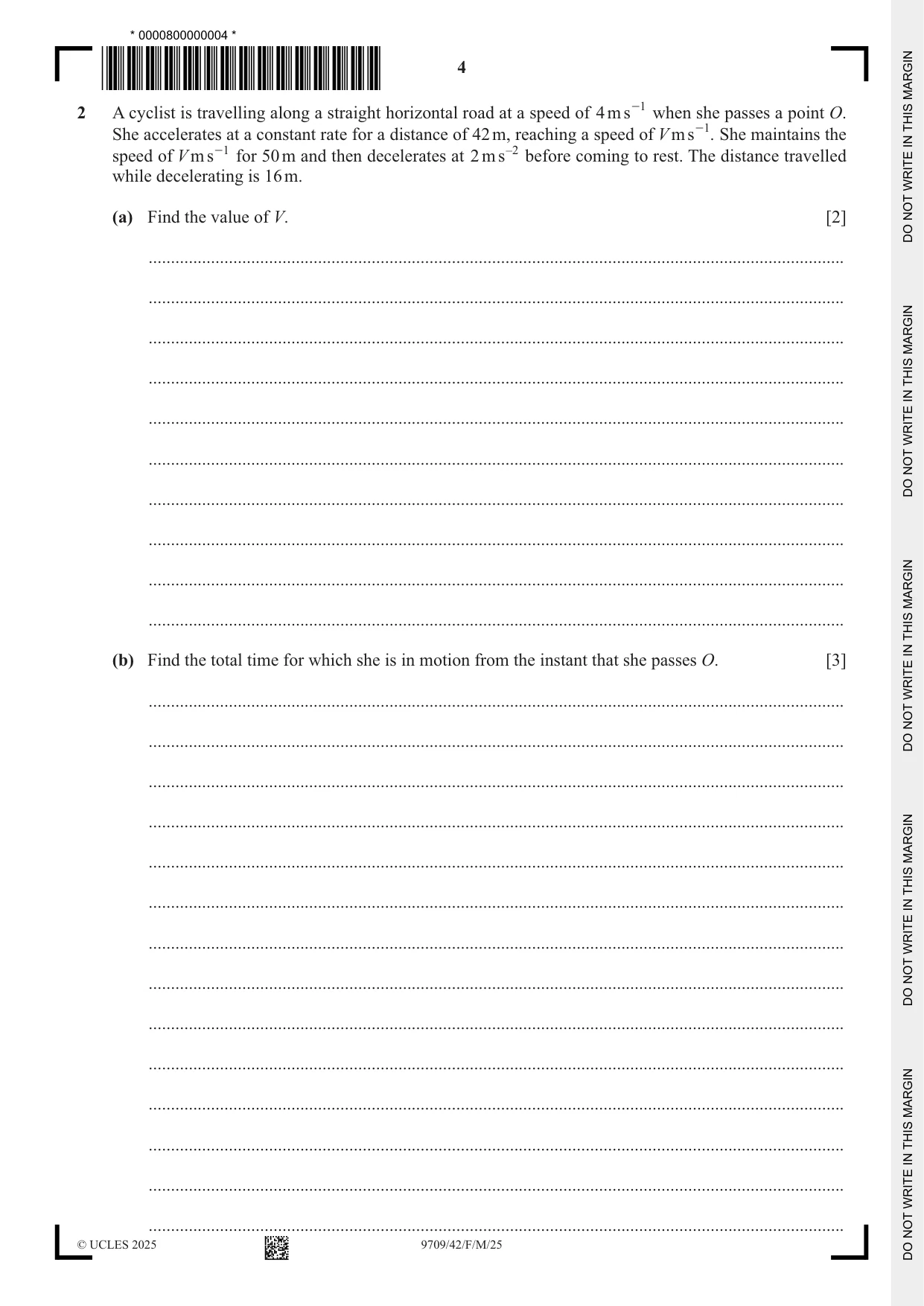 Cambridge A Level Mathematics 9709 2025 Feb/March Paper 4 · Variant 2 question paper, page 4 of 16