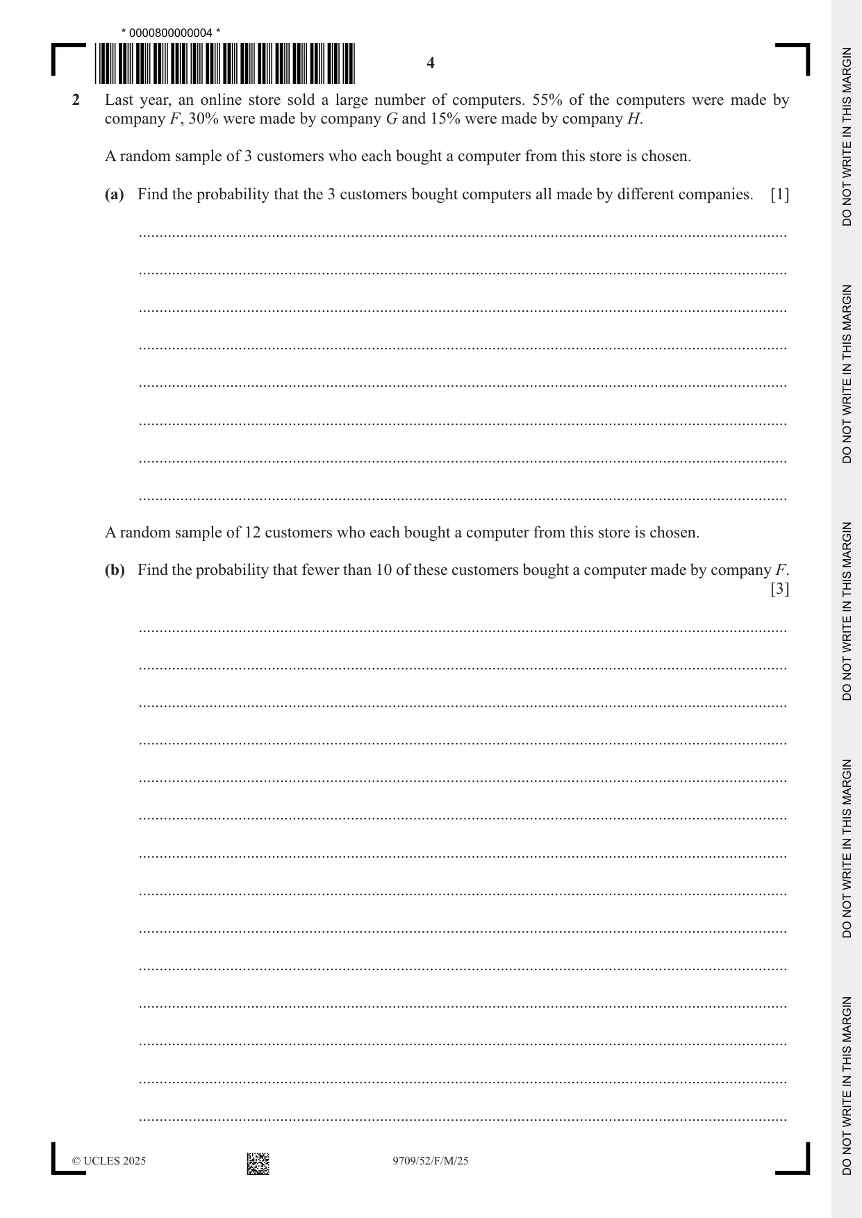 Cambridge A Level Mathematics 9709 2025 Feb/March Paper 5 · Variant 2 question paper, page 4 of 16