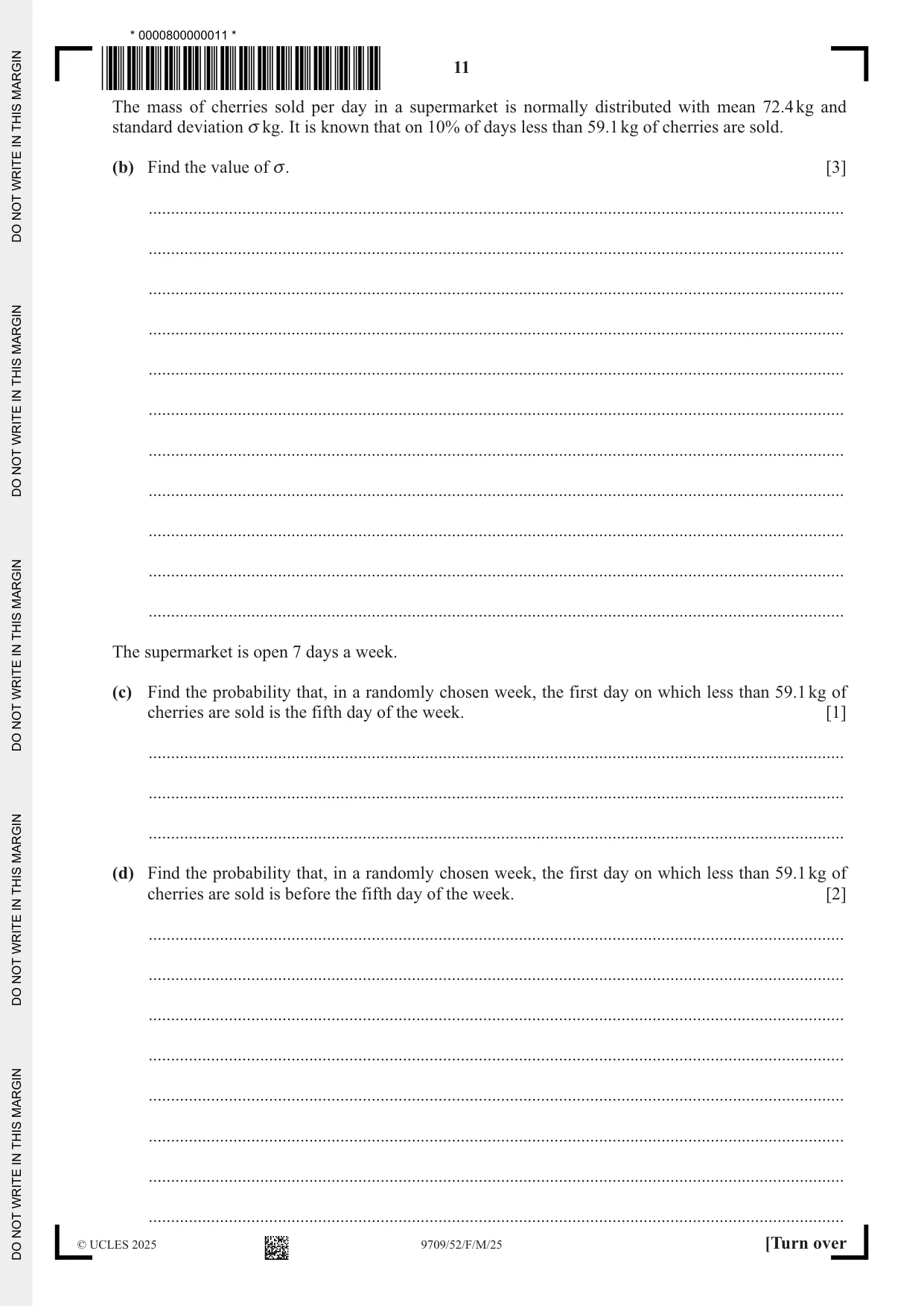 Cambridge A Level Mathematics 9709 2025 Feb/March Paper 5 · Variant 2 question paper, page 11 of 16