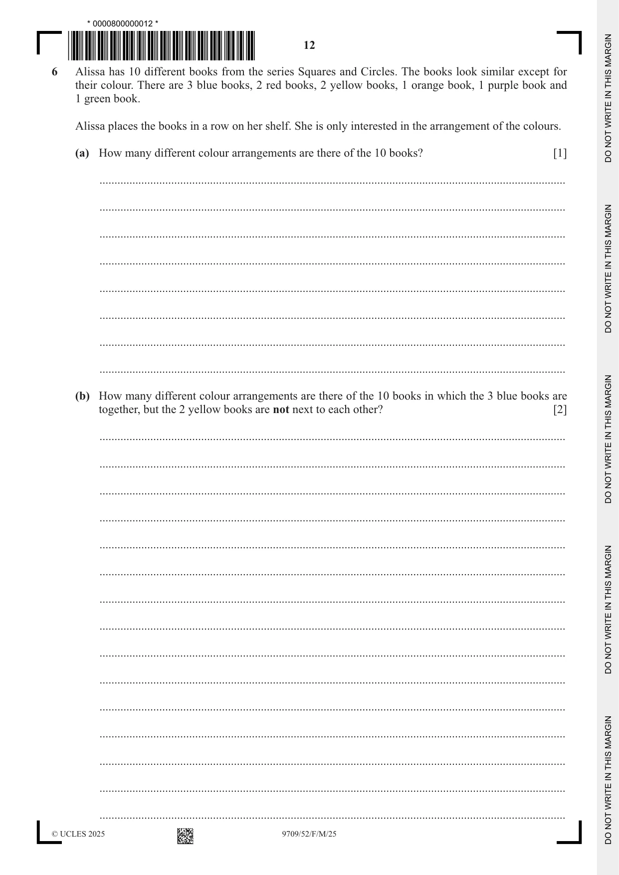 Cambridge A Level Mathematics 9709 2025 Feb/March Paper 5 · Variant 2 question paper, page 12 of 16