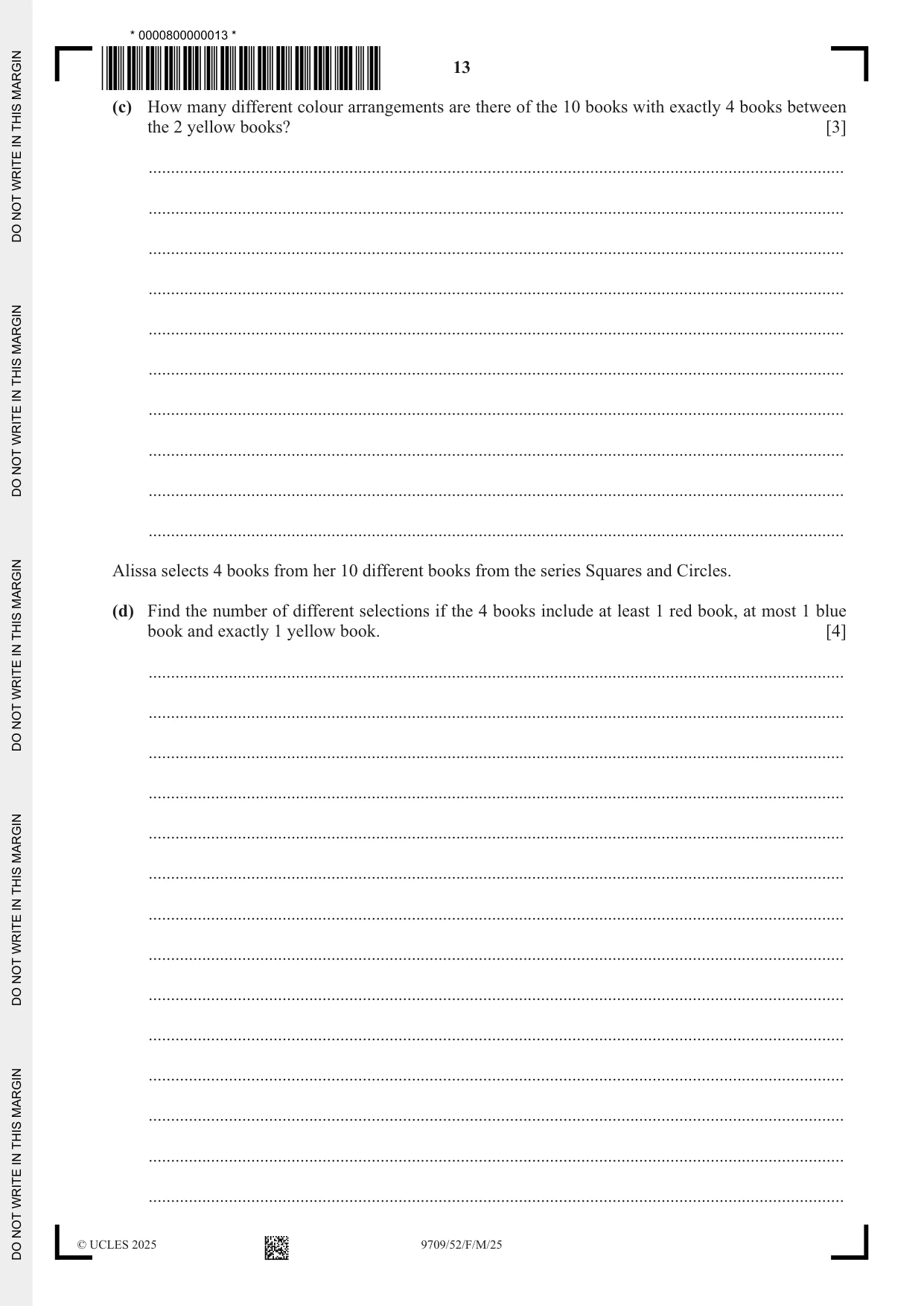 Cambridge A Level Mathematics 9709 2025 Feb/March Paper 5 · Variant 2 question paper, page 13 of 16