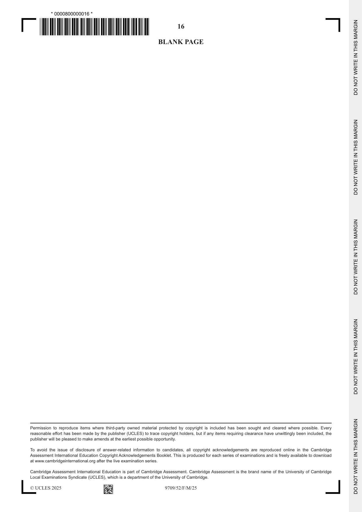 Cambridge A Level Mathematics 9709 2025 Feb/March Paper 5 · Variant 2 question paper, page 16 of 16