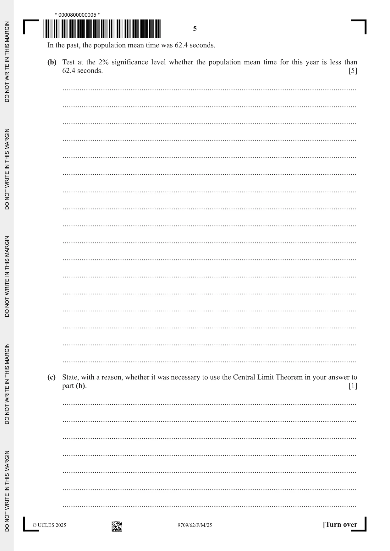 Cambridge A Level Mathematics 9709 2025 Feb/March Paper 6 · Variant 2 question paper, page 5 of 16