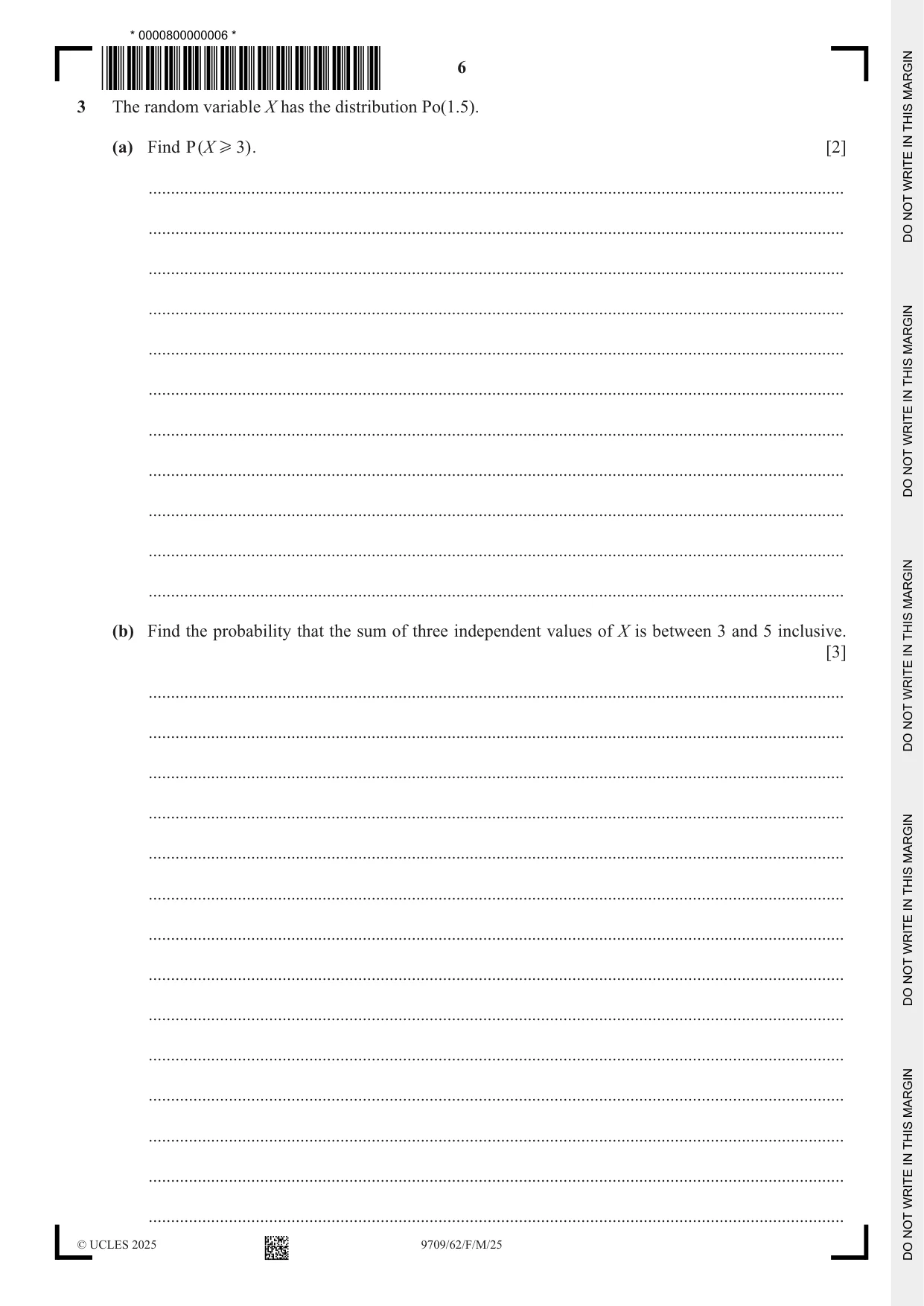 Cambridge A Level Mathematics 9709 2025 Feb/March Paper 6 · Variant 2 question paper, page 6 of 16