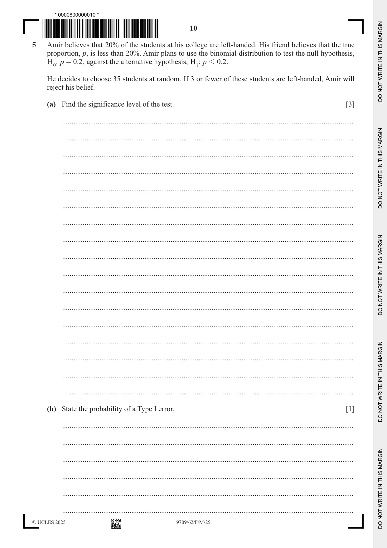 Cambridge A Level Mathematics 9709 2025 Feb/March Paper 6 · Variant 2 question paper, page 10 of 16