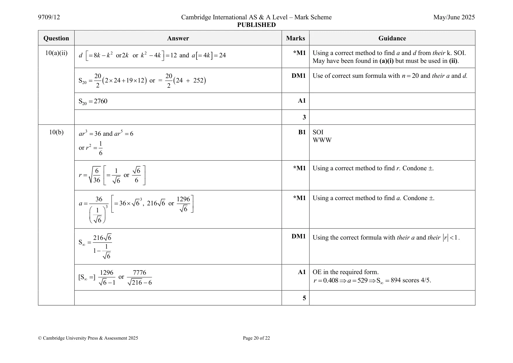 Mark scheme, page 20 of 22