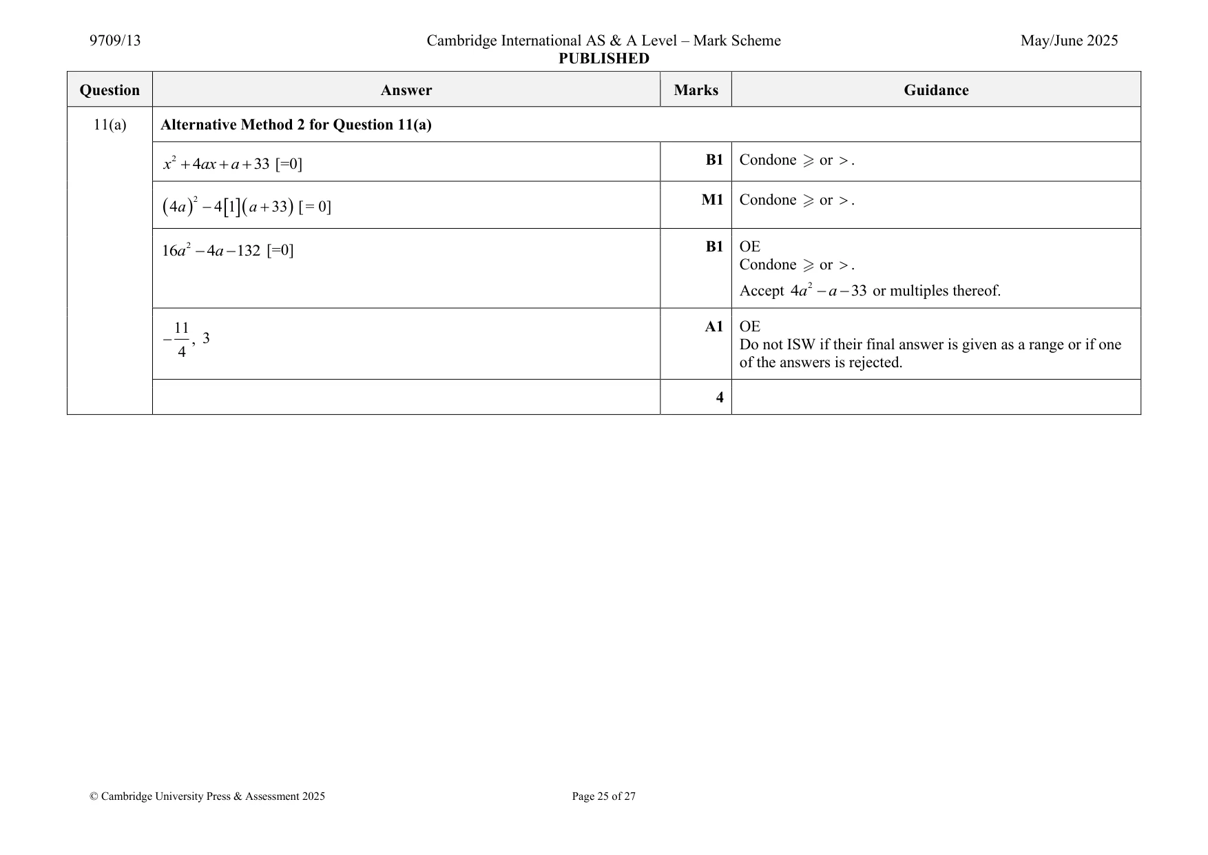 Mark scheme, page 25 of 27