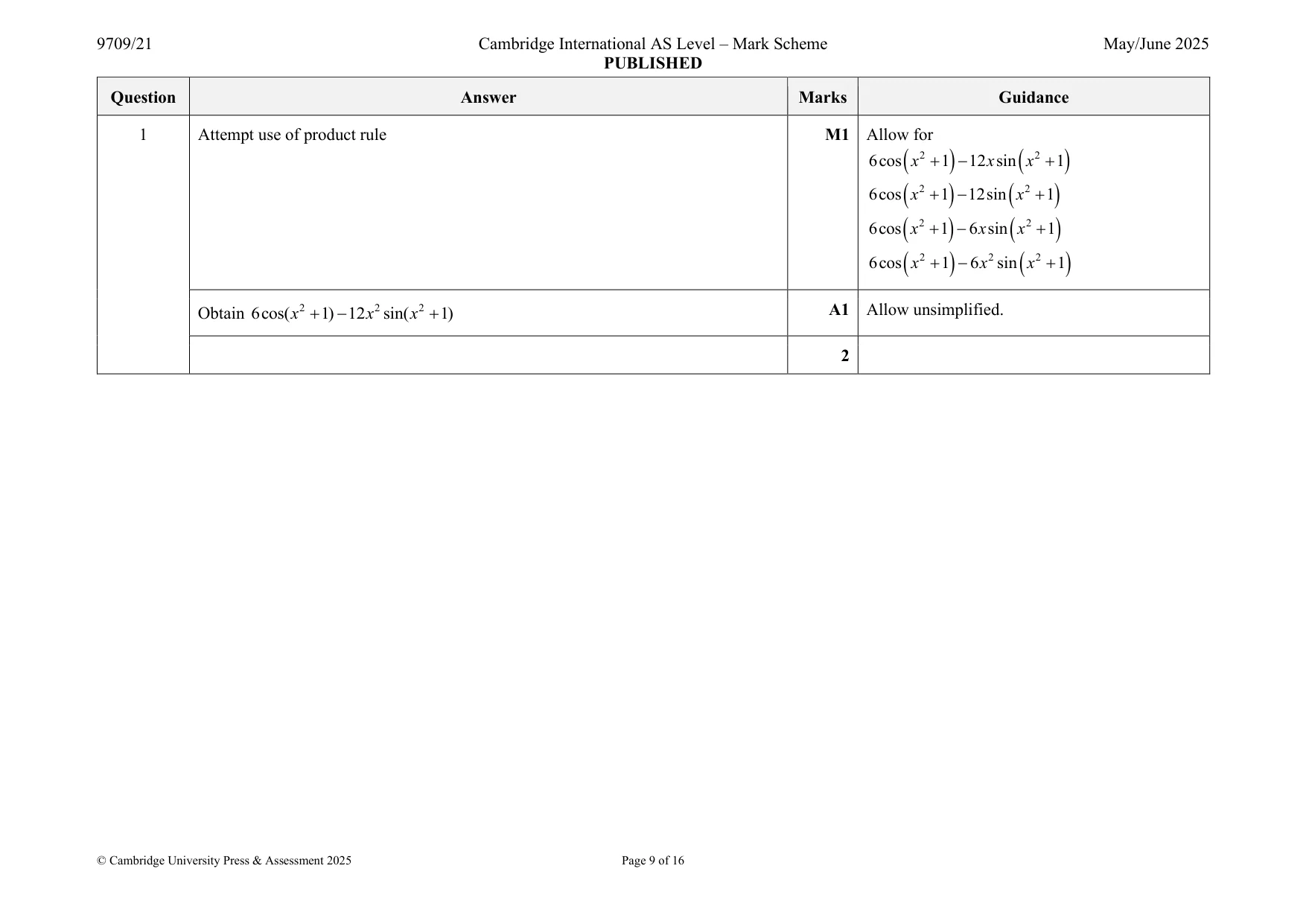 Mark scheme, page 9 of 16