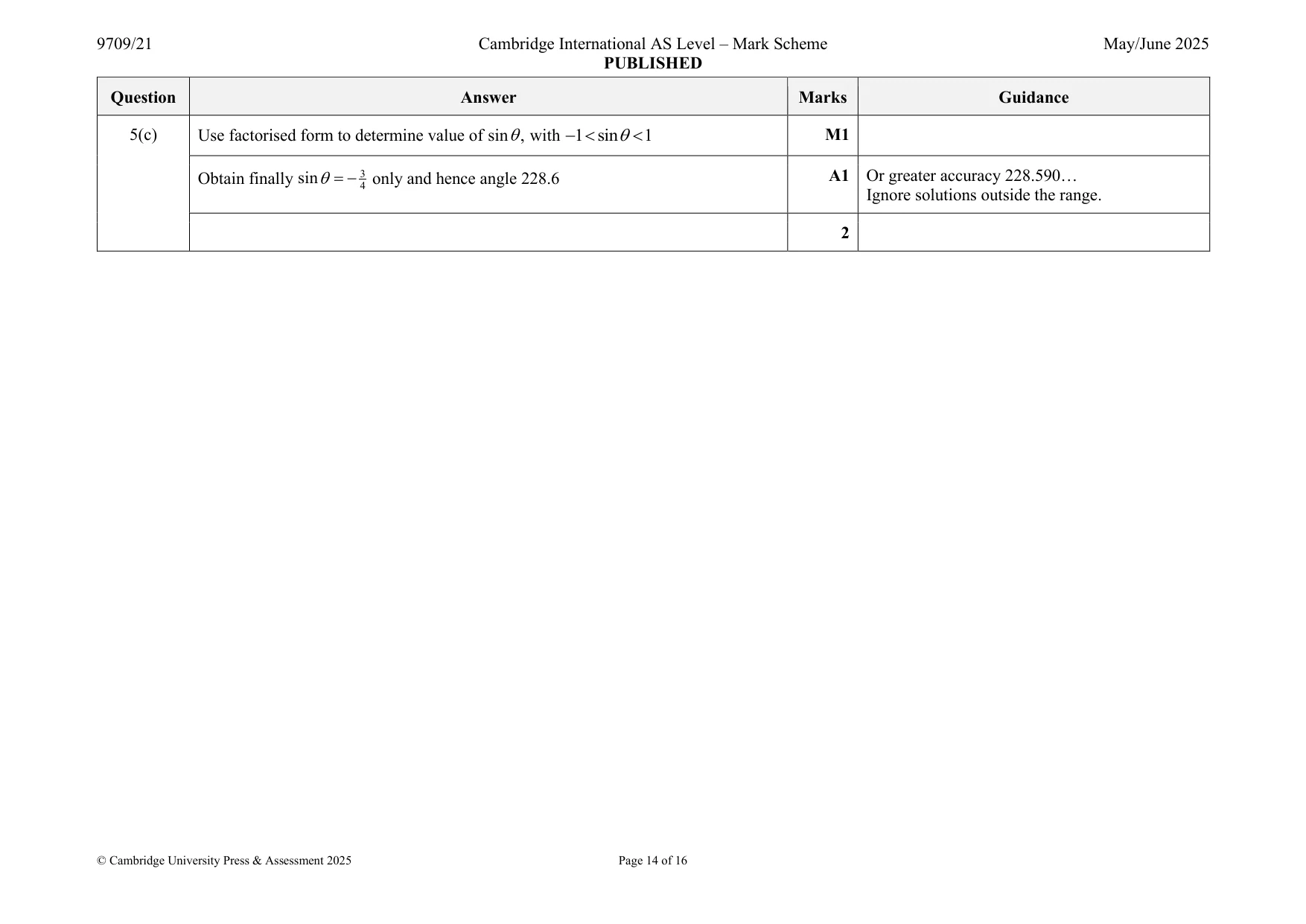 Mark scheme, page 14 of 16