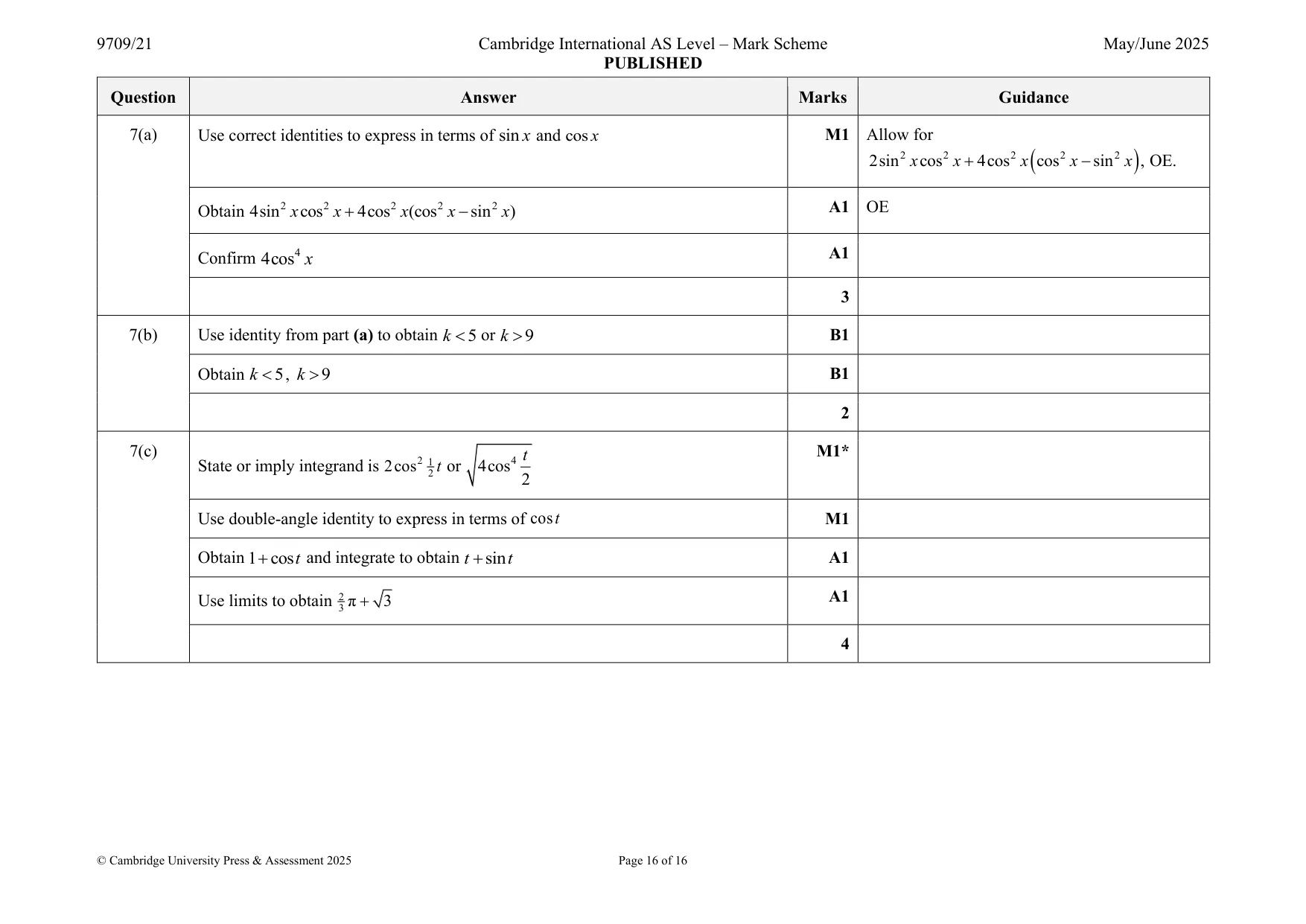 Mark scheme, page 16 of 16