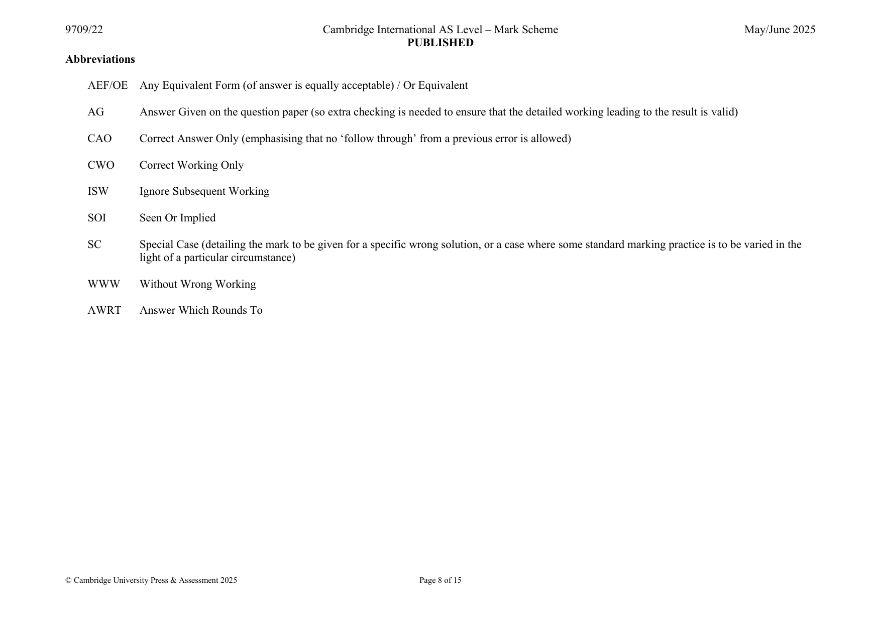 Mark scheme, page 8 of 15