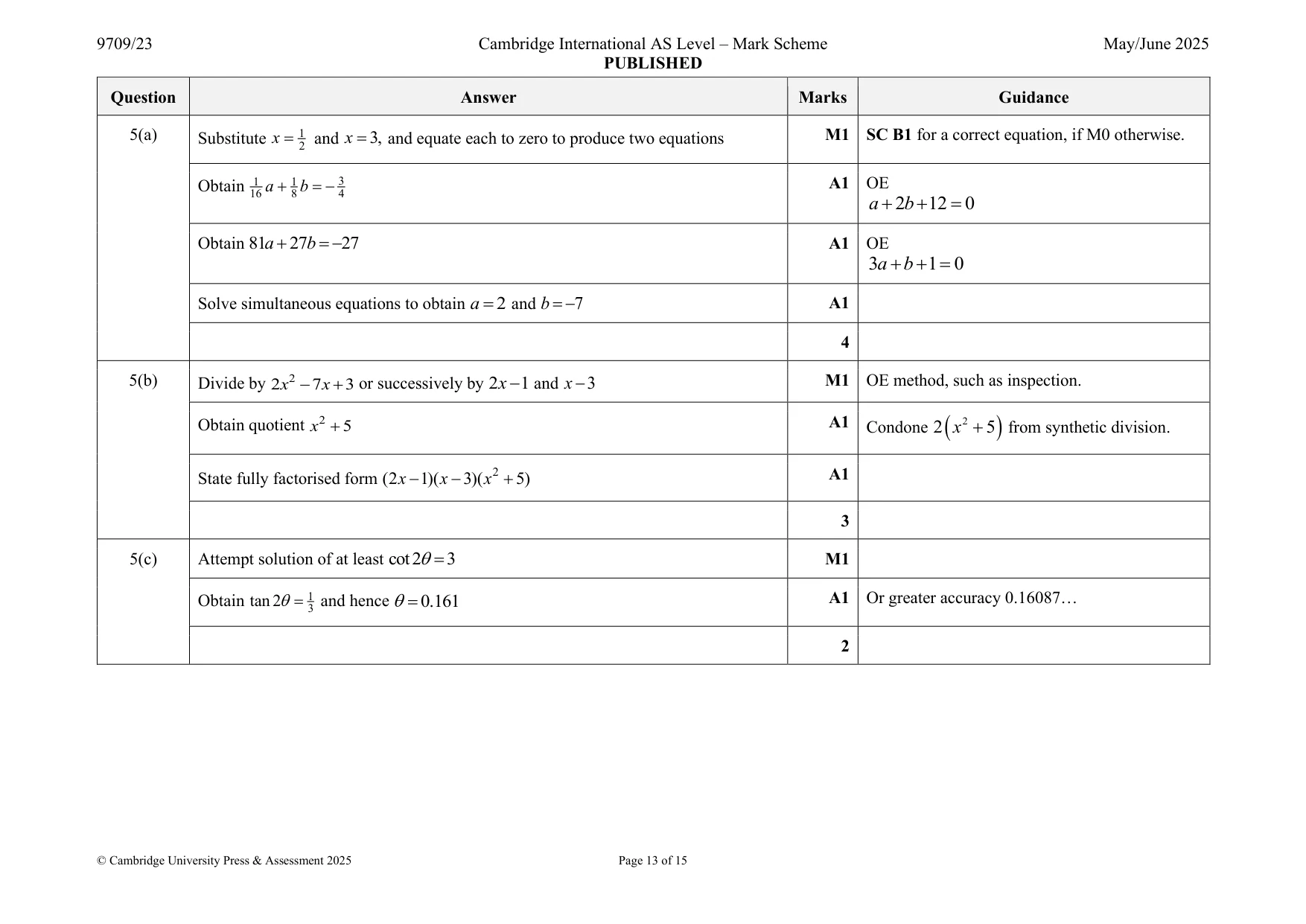 Mark scheme, page 13 of 15