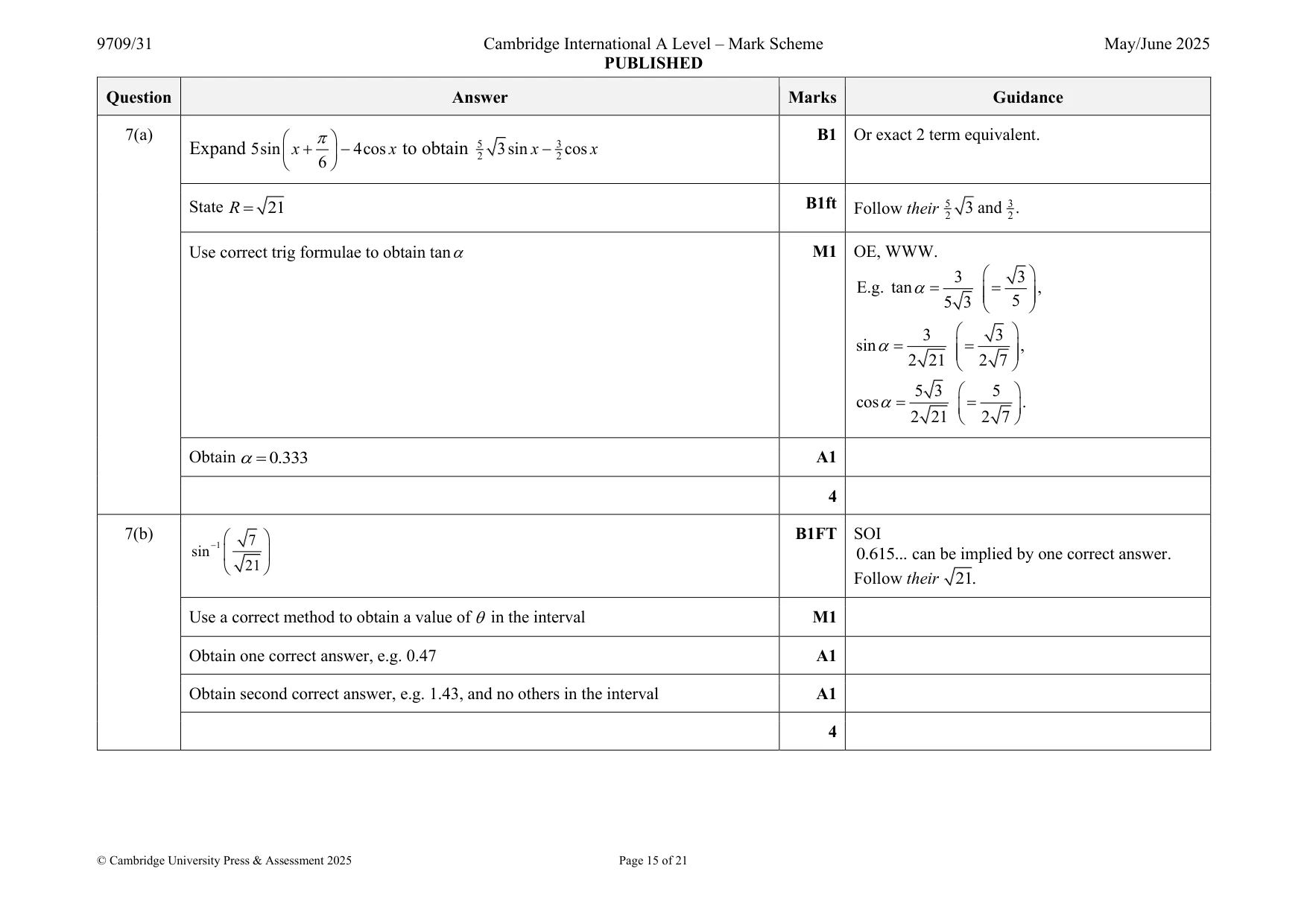 Mark scheme, page 15 of 21