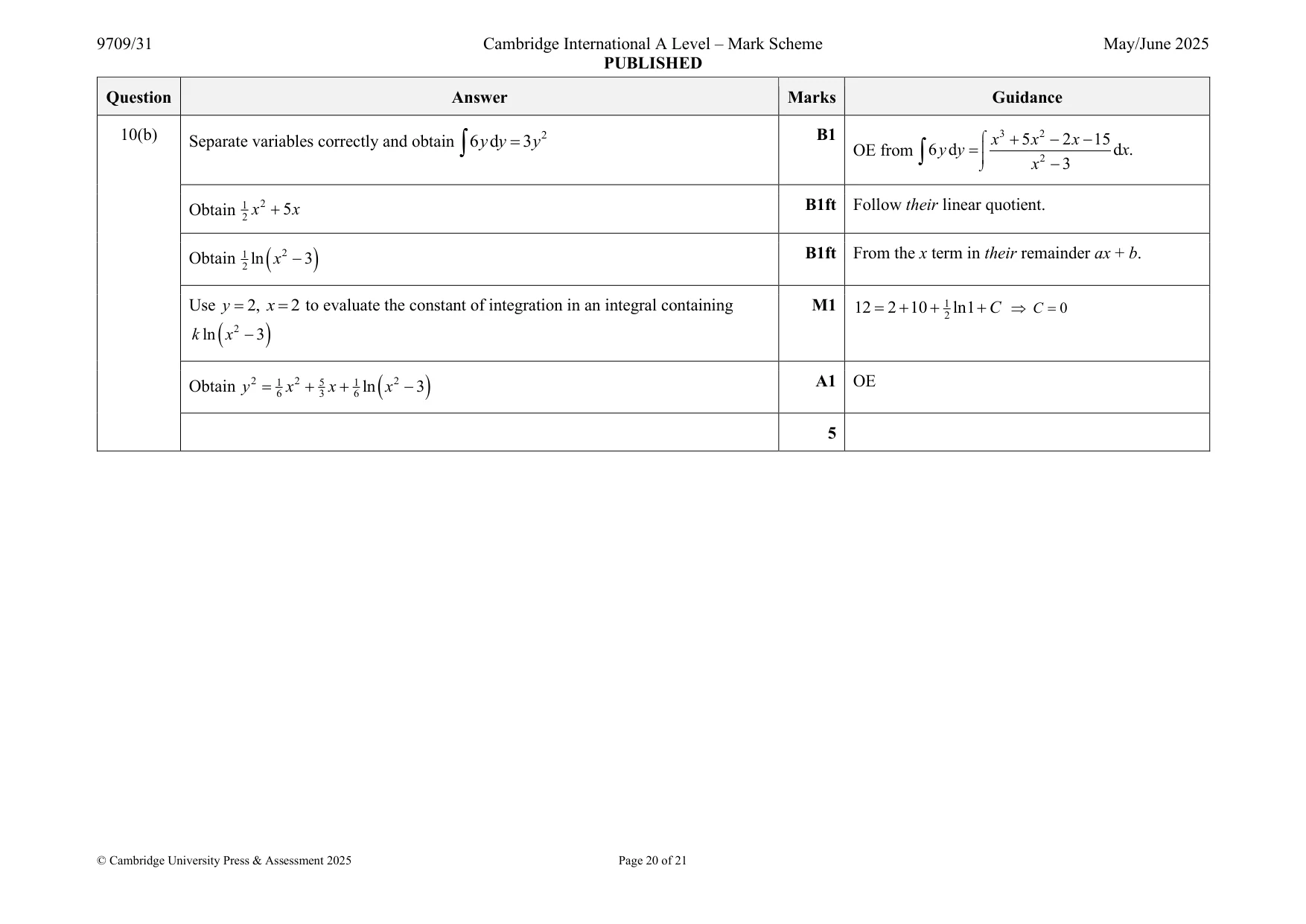 Mark scheme, page 20 of 21