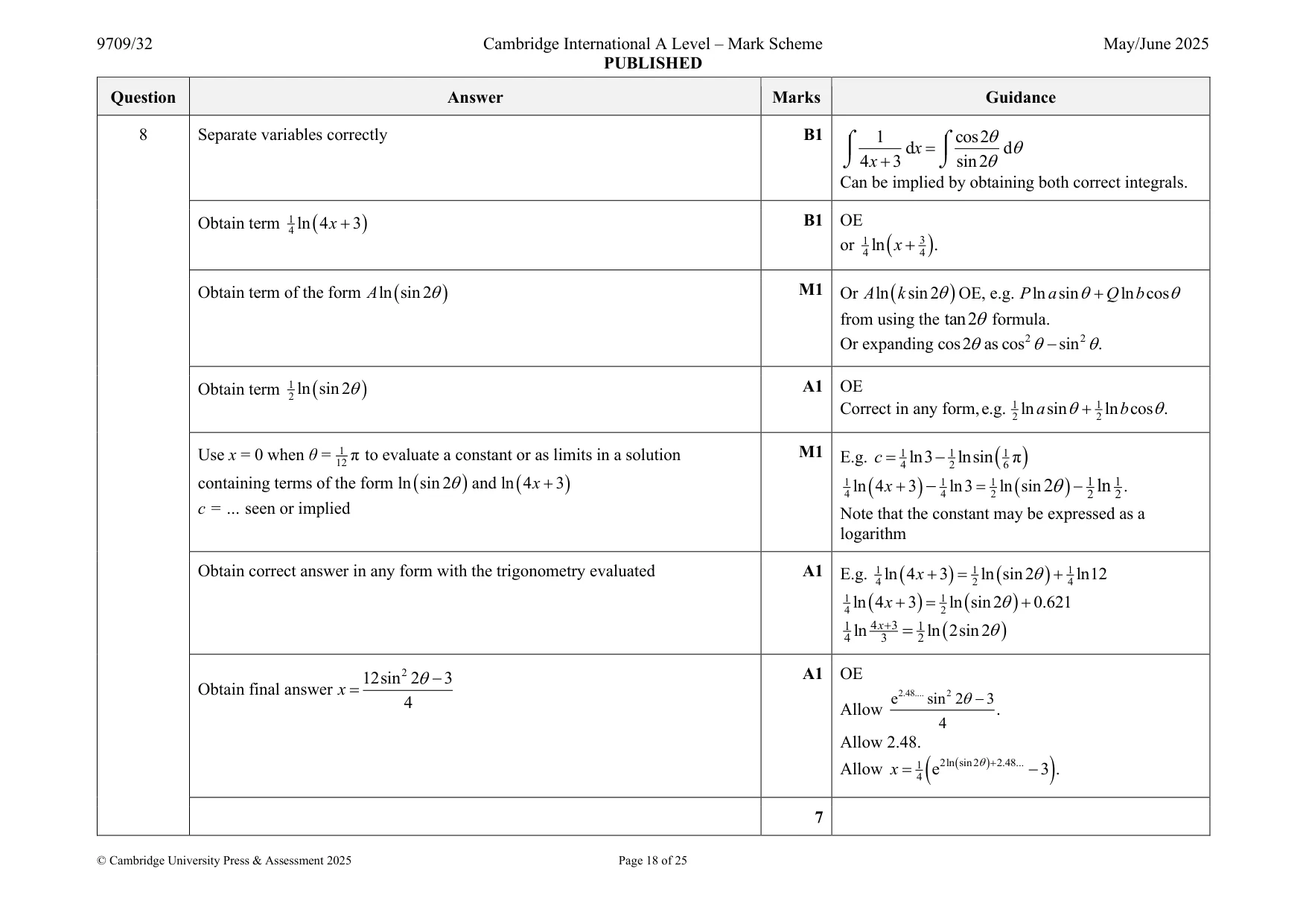 Mark scheme, page 18 of 25