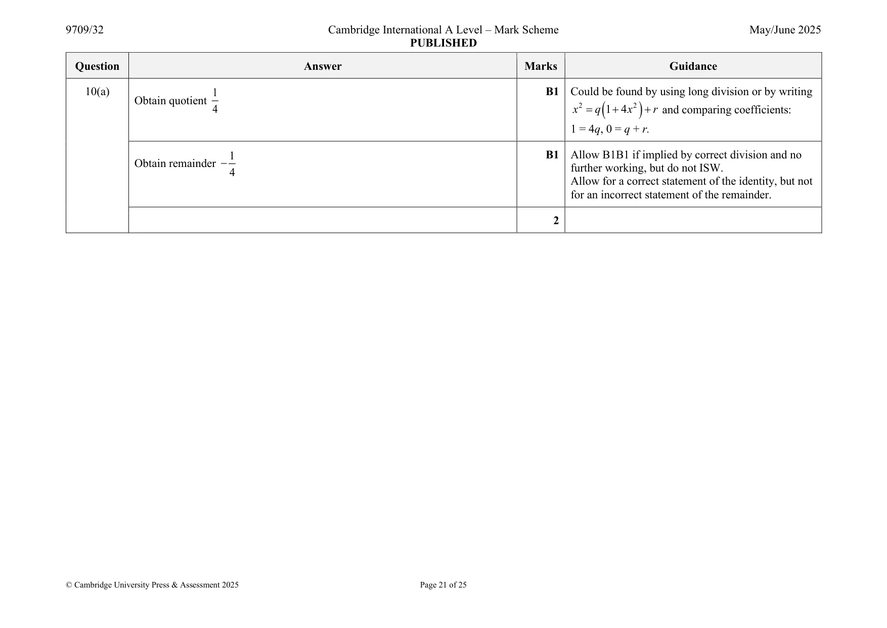 Mark scheme, page 21 of 25
