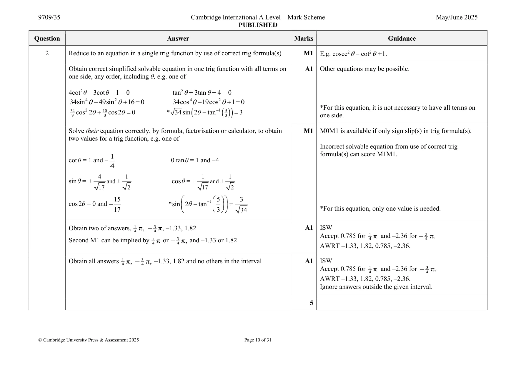 Mark scheme, page 10 of 31