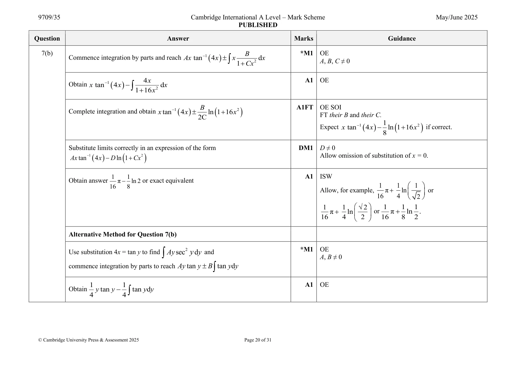 Mark scheme, page 20 of 31