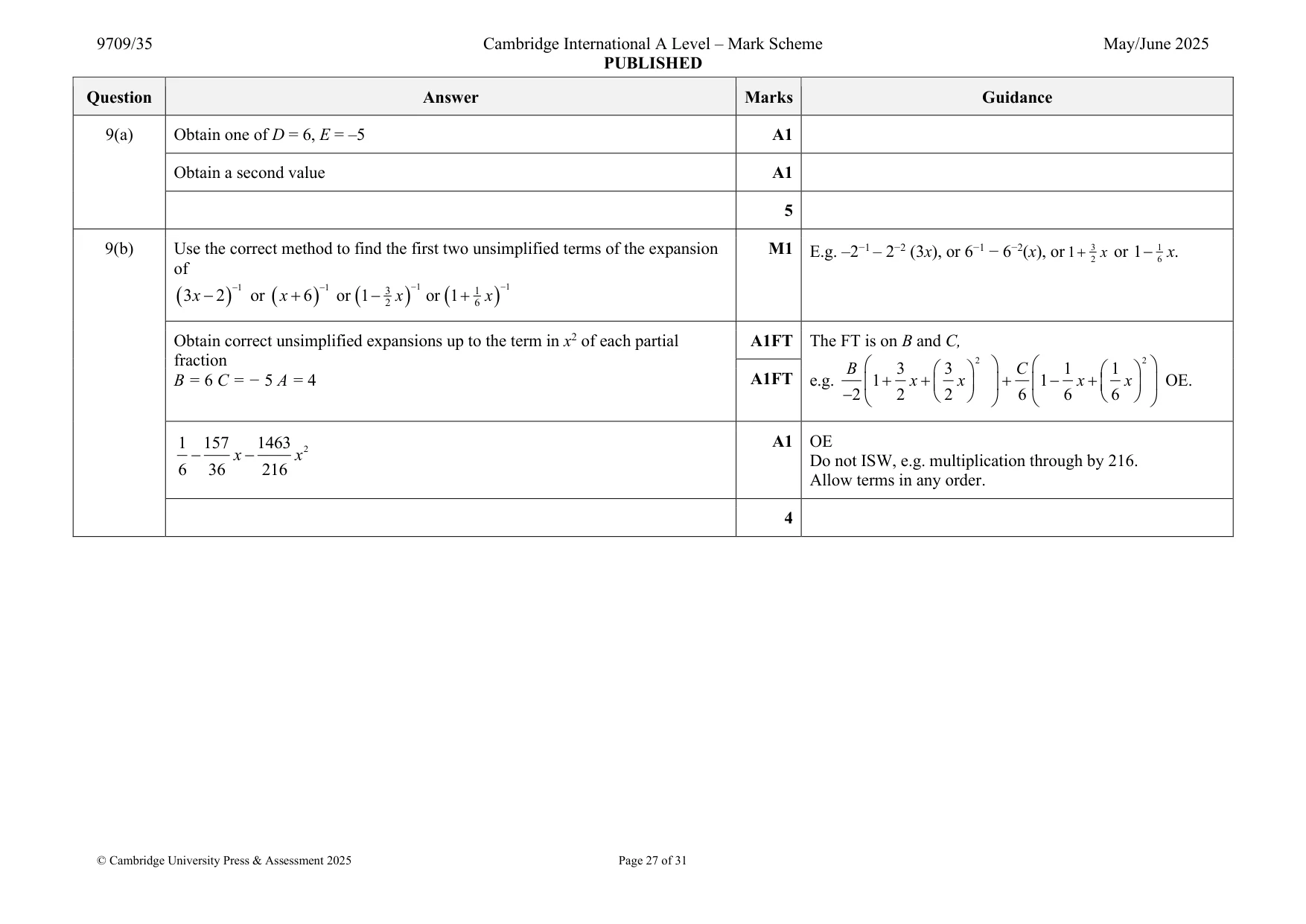 Mark scheme, page 27 of 31