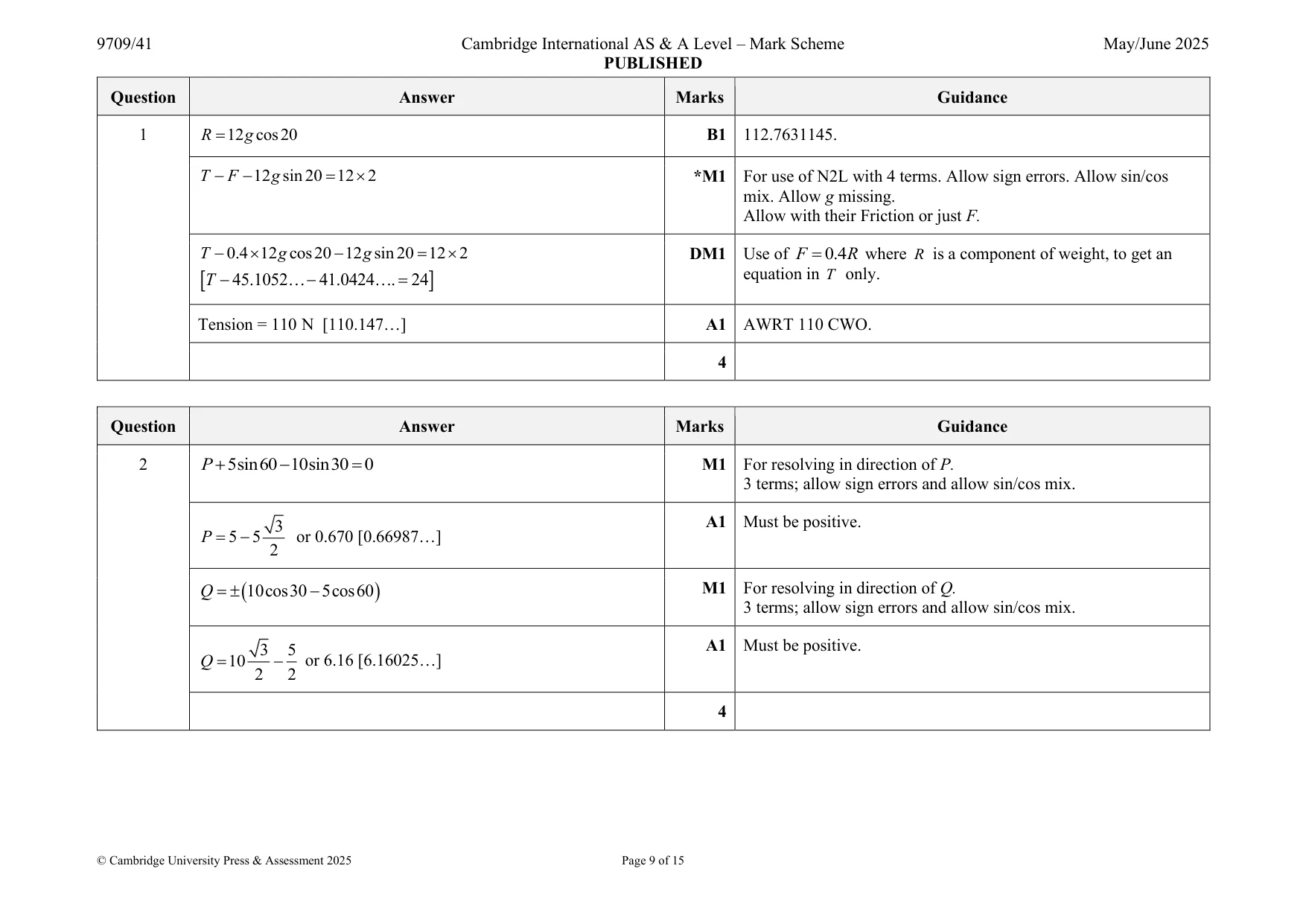 Mark scheme, page 9 of 15
