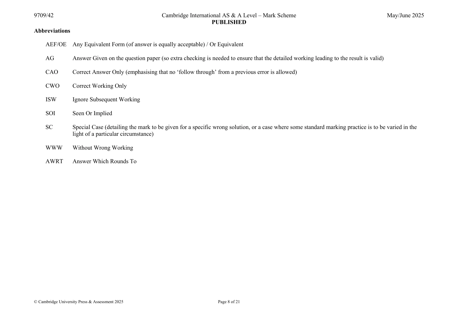 Mark scheme, page 8 of 21