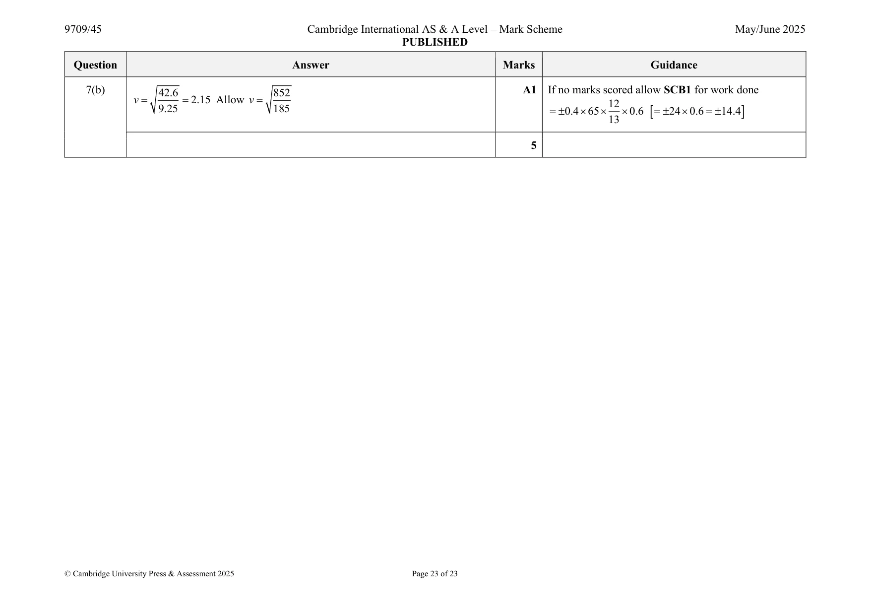 Mark scheme, page 23 of 23