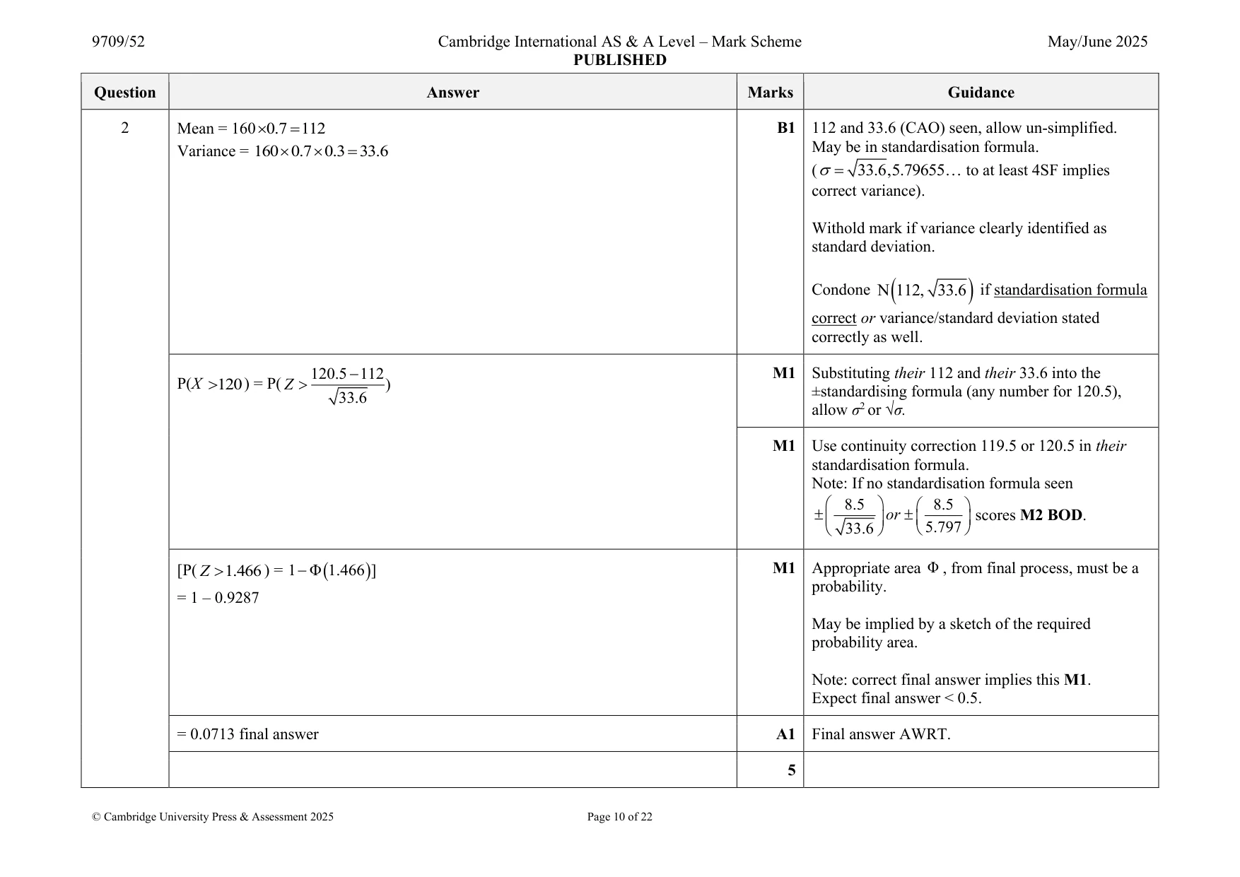 Mark scheme, page 10 of 22