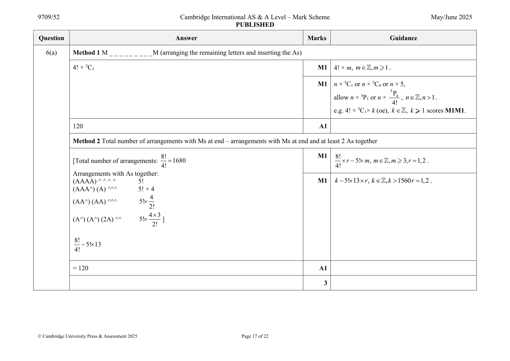 Mark scheme, page 17 of 22