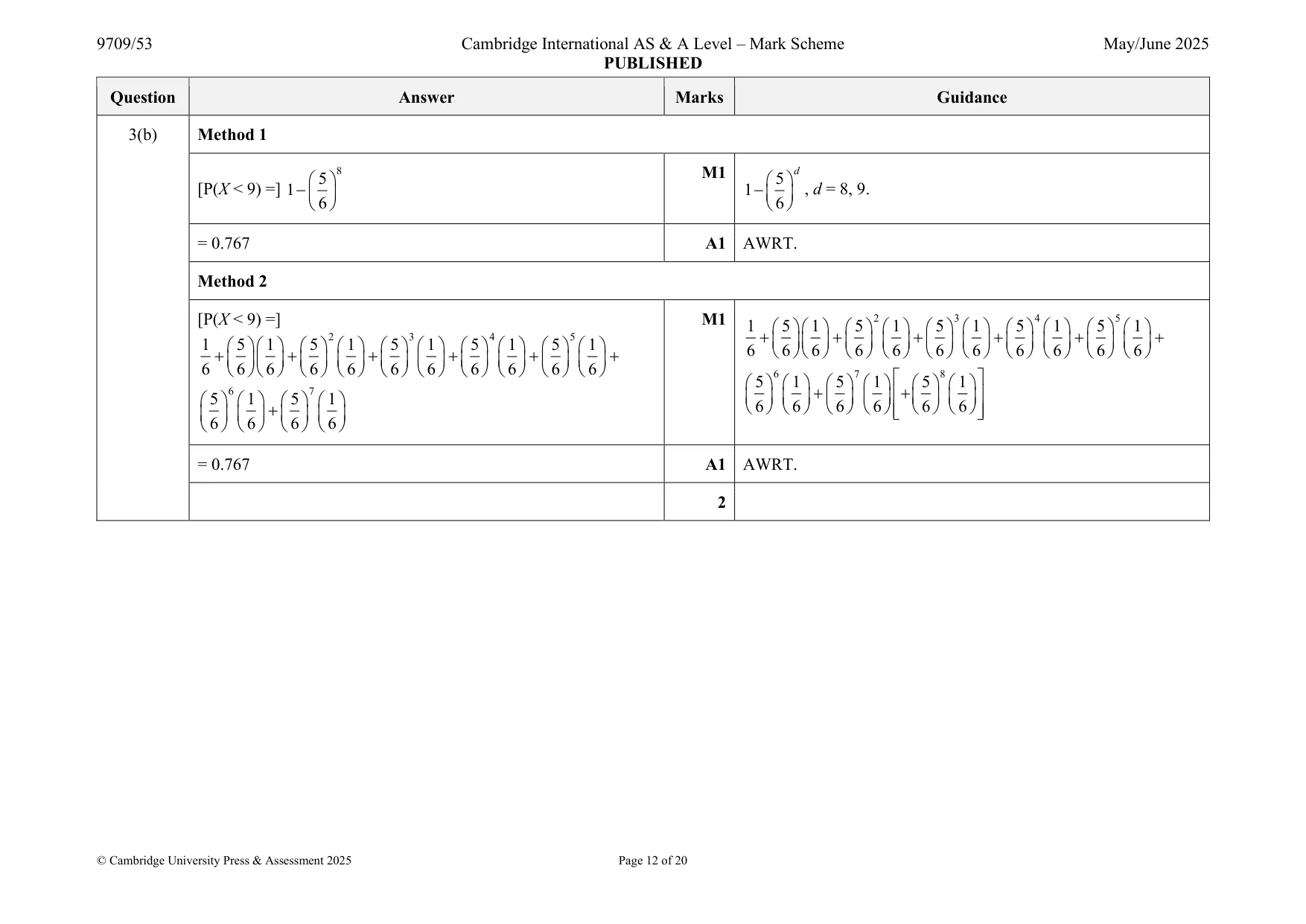 Mark scheme, page 12 of 20