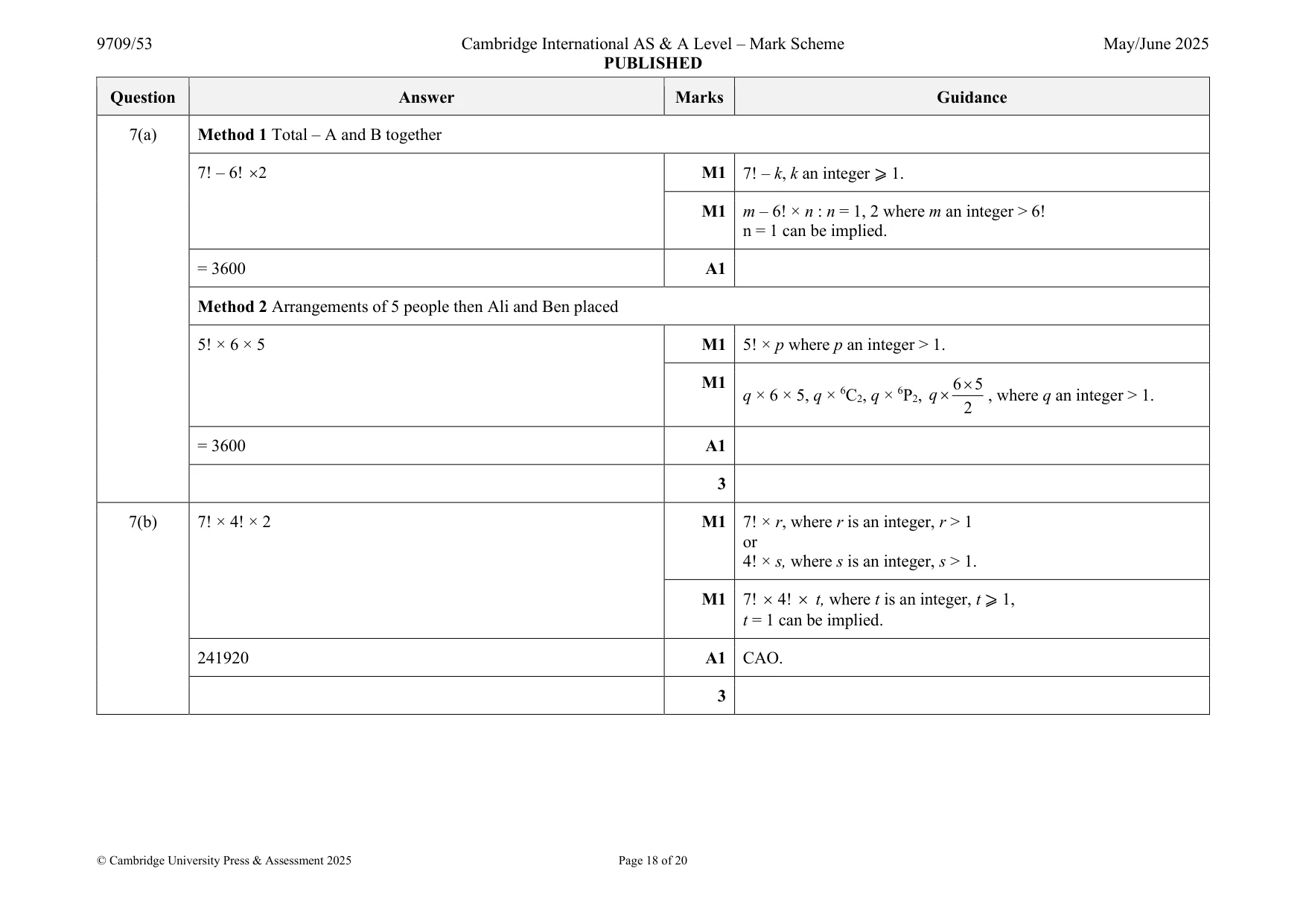 Mark scheme, page 18 of 20