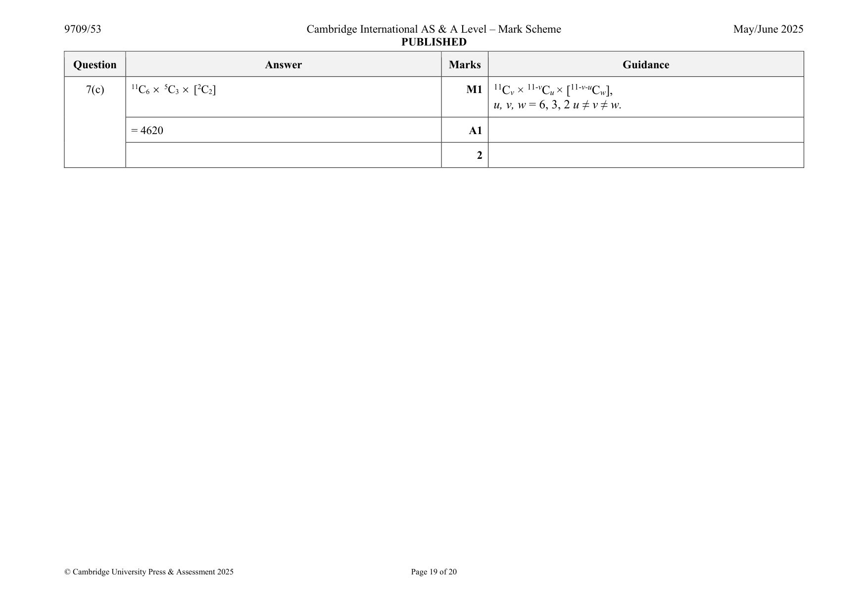 Mark scheme, page 19 of 20