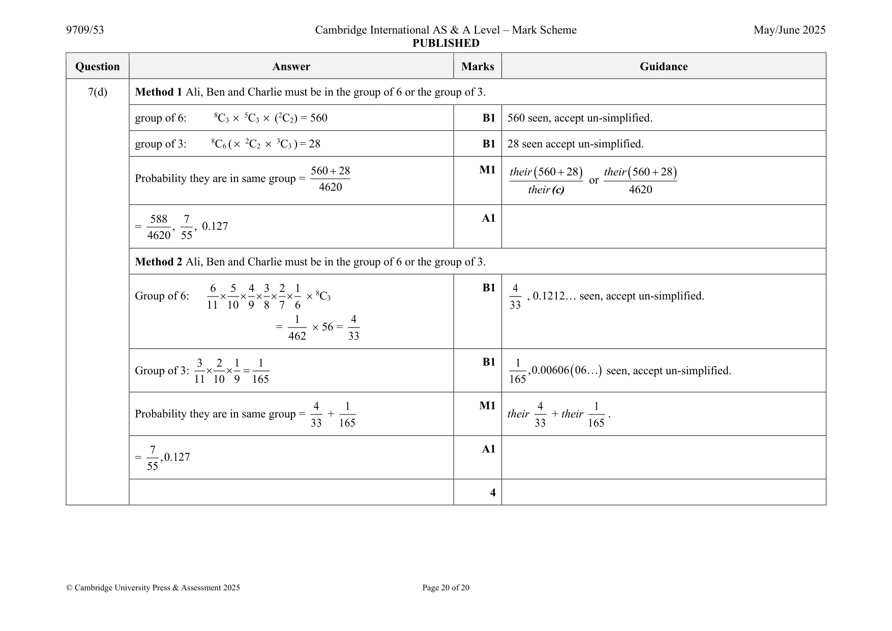 Mark scheme, page 20 of 20