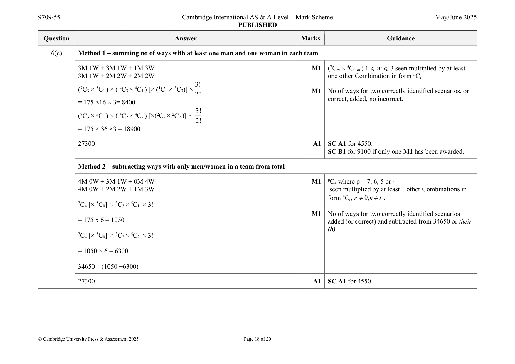 Mark scheme, page 18 of 20