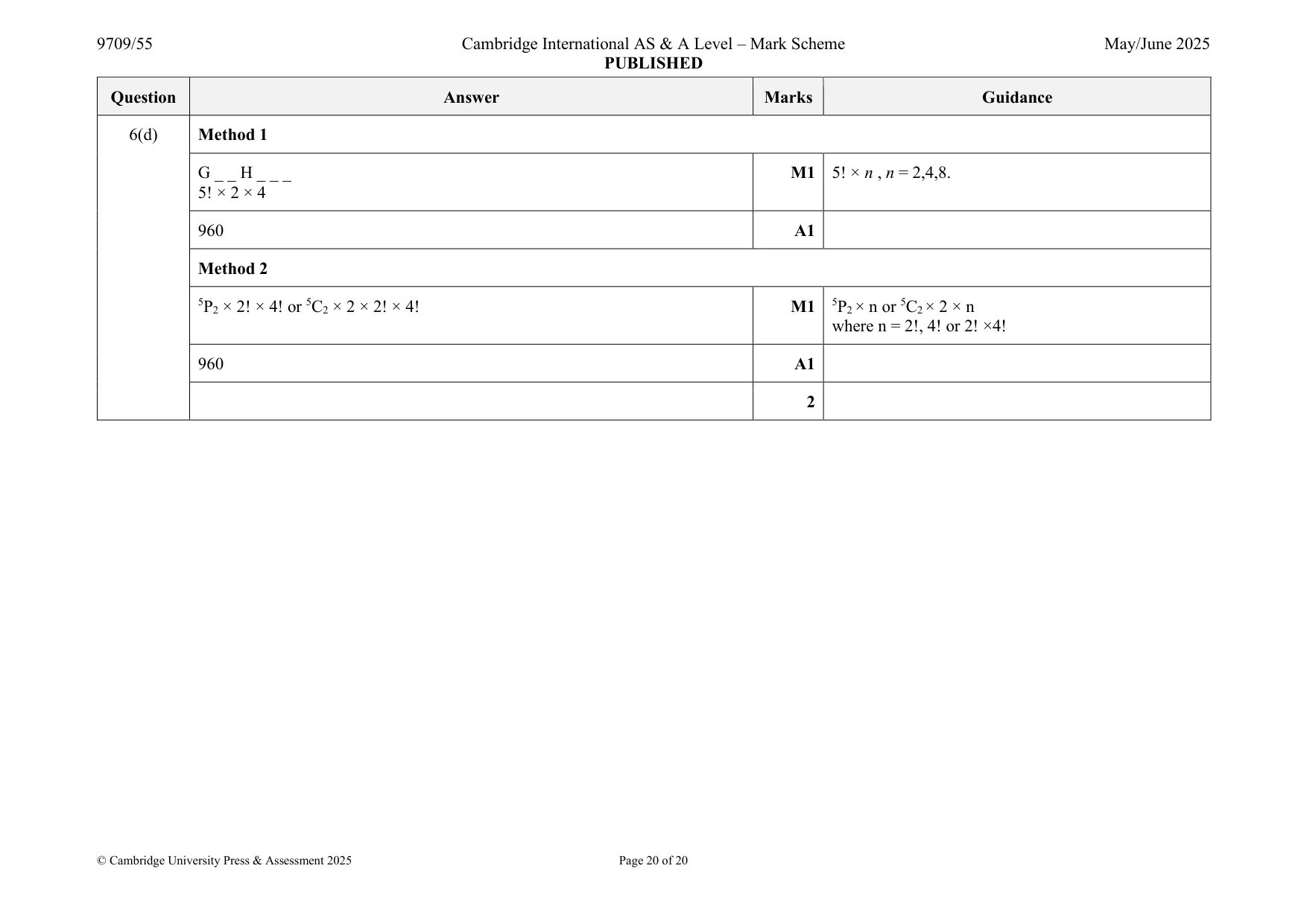 Mark scheme, page 20 of 20