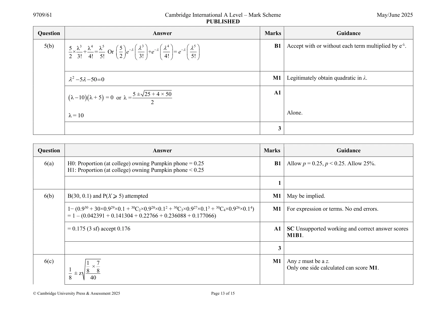 Mark scheme, page 13 of 15
