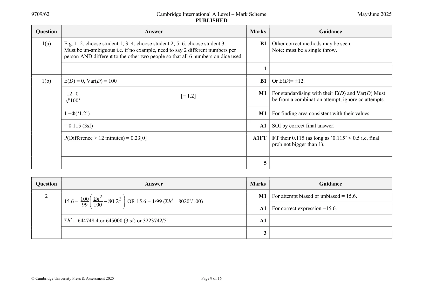Mark scheme, page 9 of 16