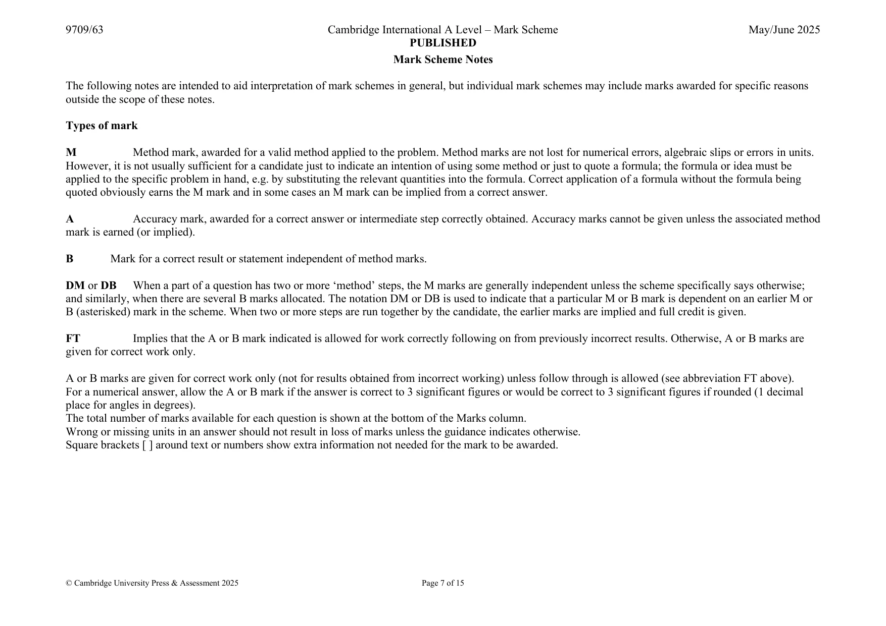 Mark scheme, page 7 of 15