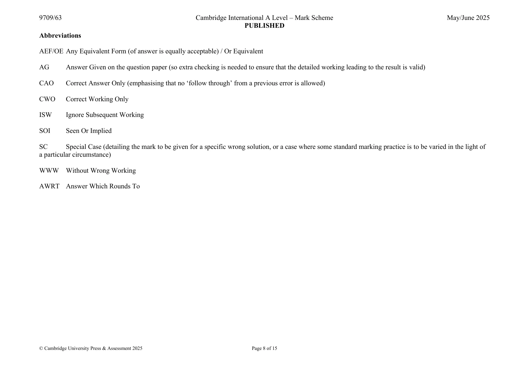 Mark scheme, page 8 of 15