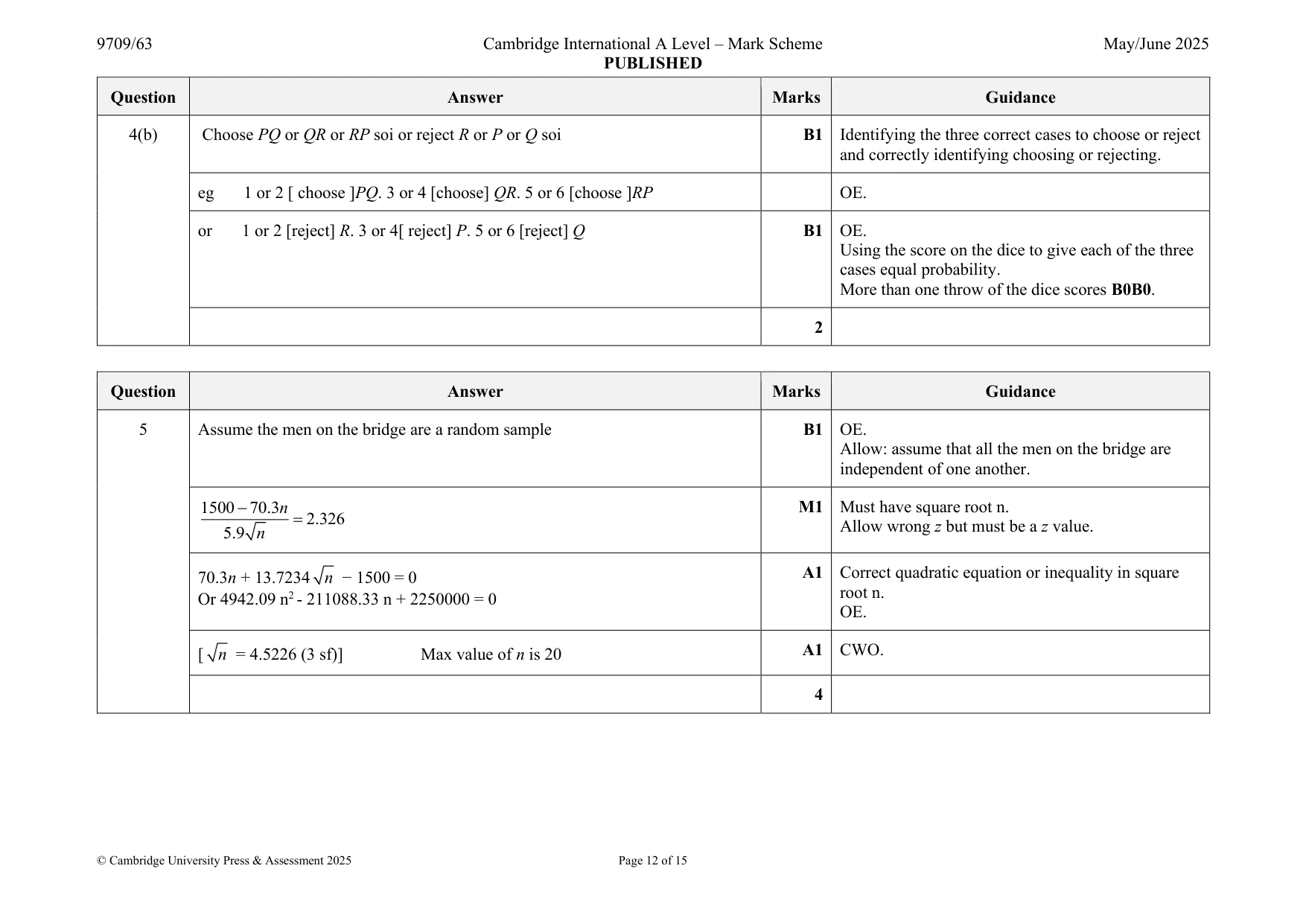 Mark scheme, page 12 of 15