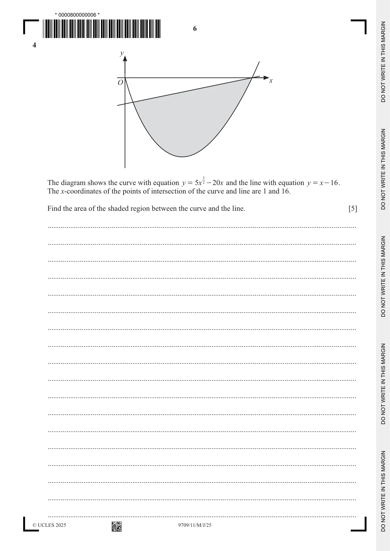Cambridge A Level Mathematics 9709 2025 May/June Paper 1 · Variant 1 question paper, page 6 of 20