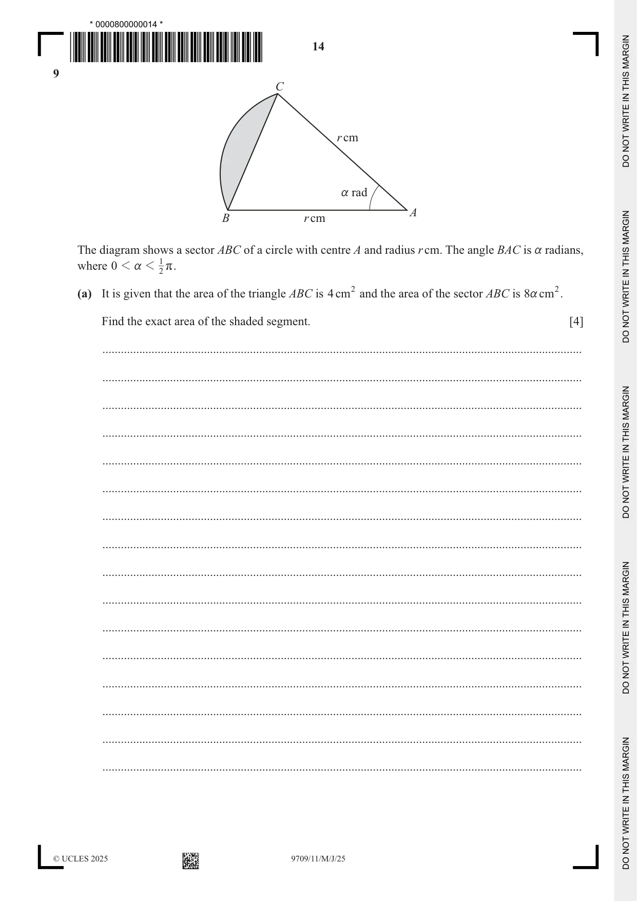 Cambridge A Level Mathematics 9709 2025 May/June Paper 1 · Variant 1 question paper, page 14 of 20