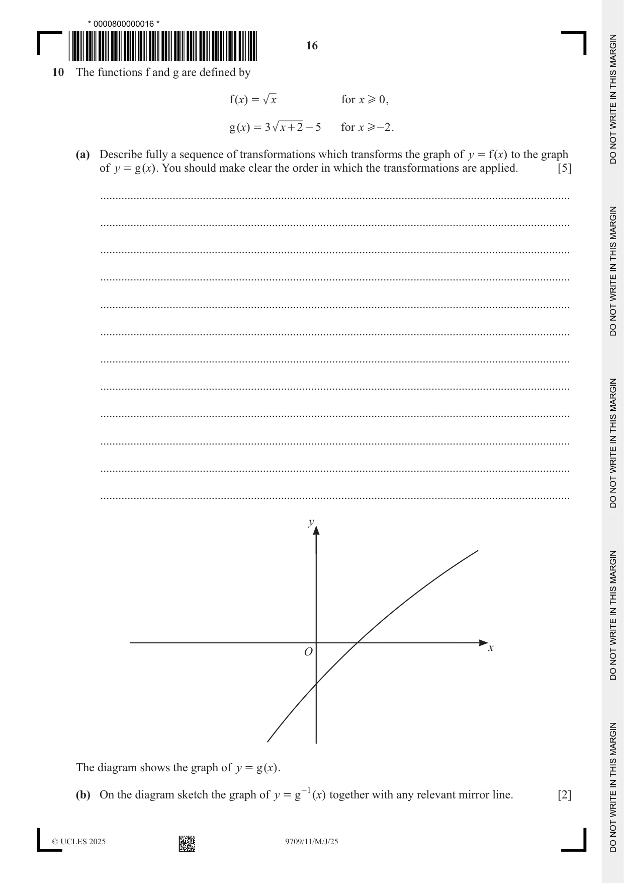 Cambridge A Level Mathematics 9709 2025 May/June Paper 1 · Variant 1 question paper, page 16 of 20