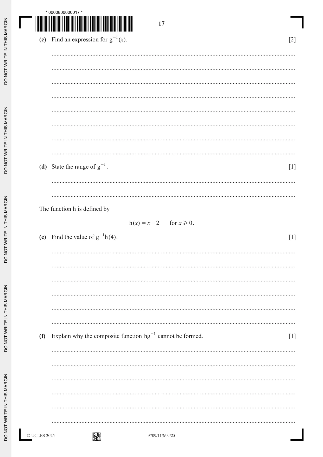 Cambridge A Level Mathematics 9709 2025 May/June Paper 1 · Variant 1 question paper, page 17 of 20