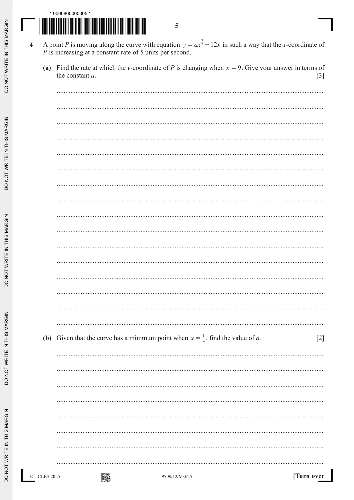 Cambridge A Level Mathematics 9709 2025 May/June Paper 1 · Variant 2 question paper, page 5 of 20