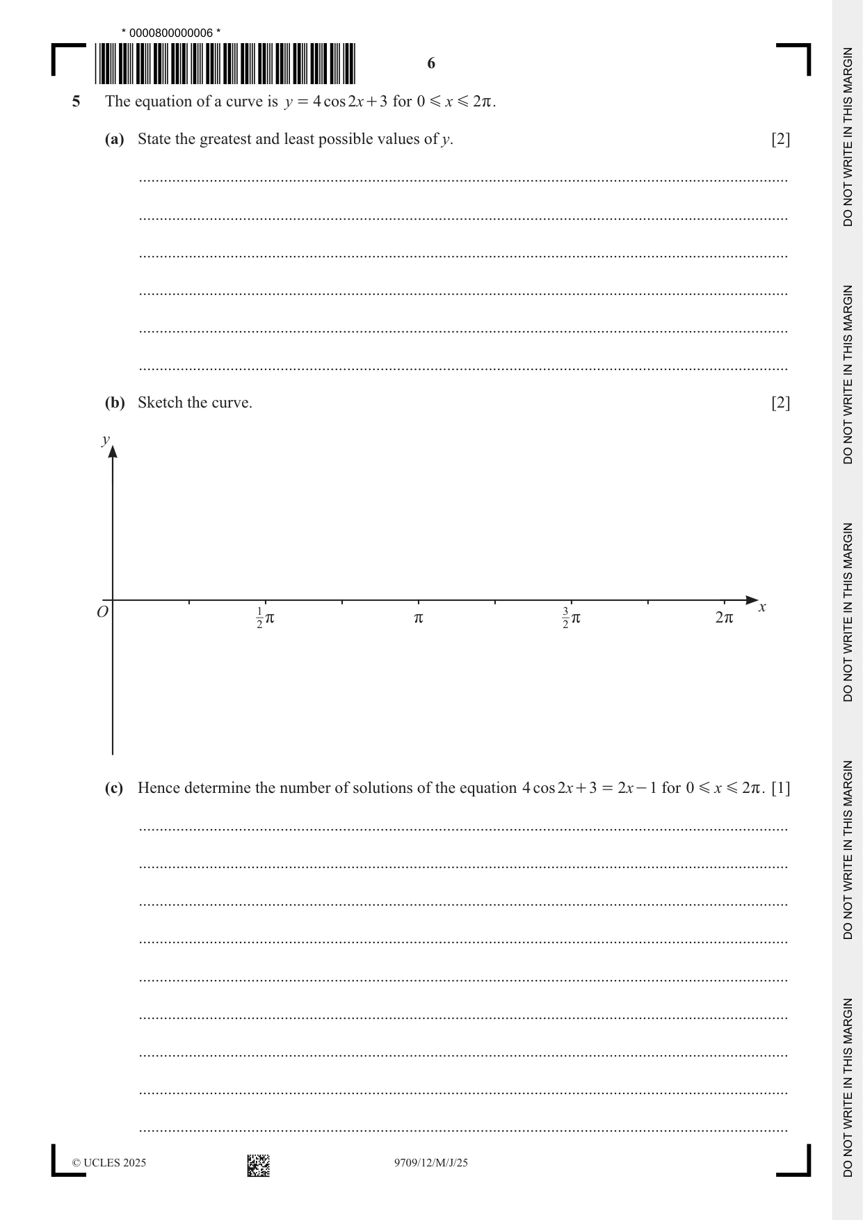Cambridge A Level Mathematics 9709 2025 May/June Paper 1 · Variant 2 question paper, page 6 of 20