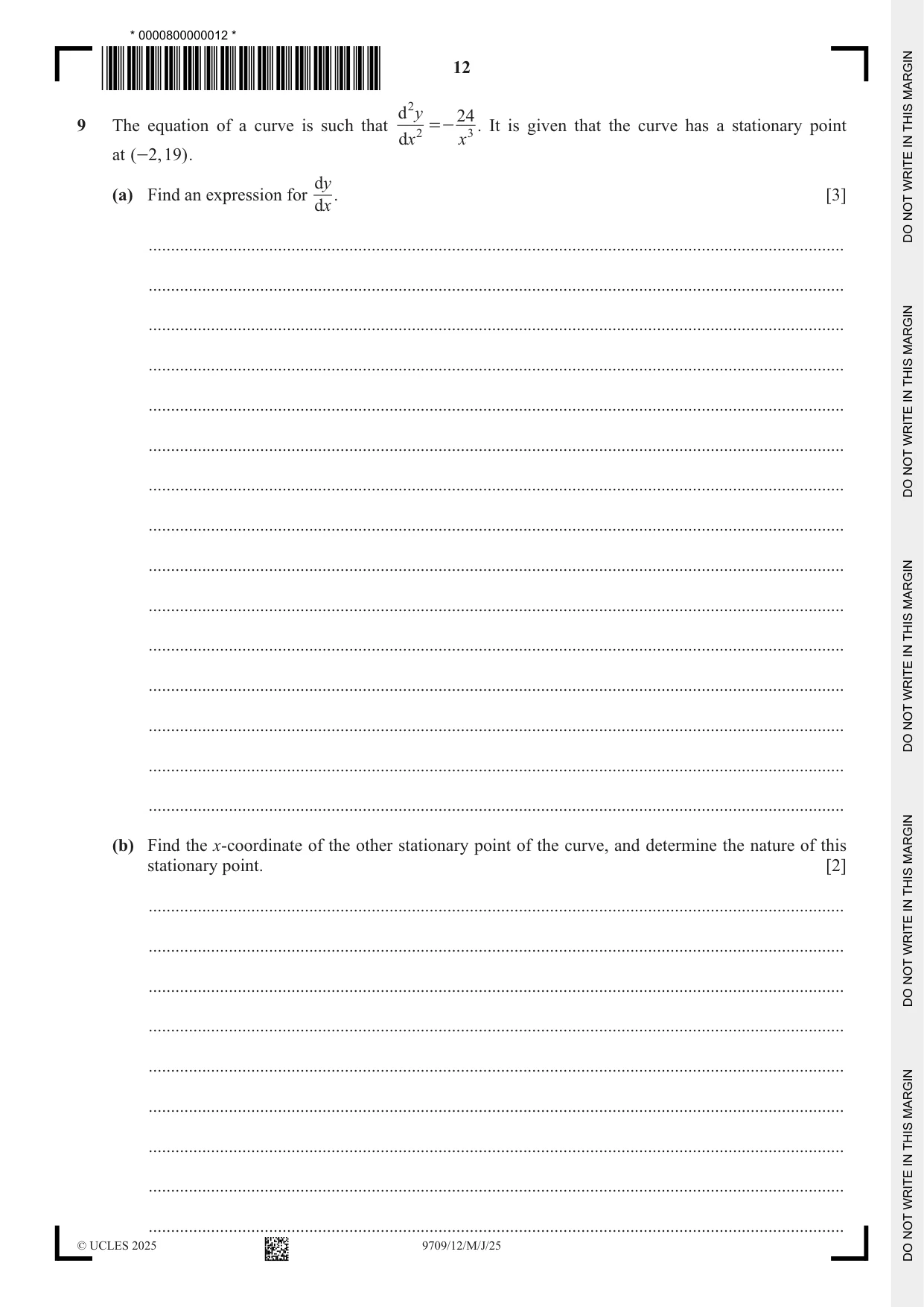 Cambridge A Level Mathematics 9709 2025 May/June Paper 1 · Variant 2 question paper, page 12 of 20