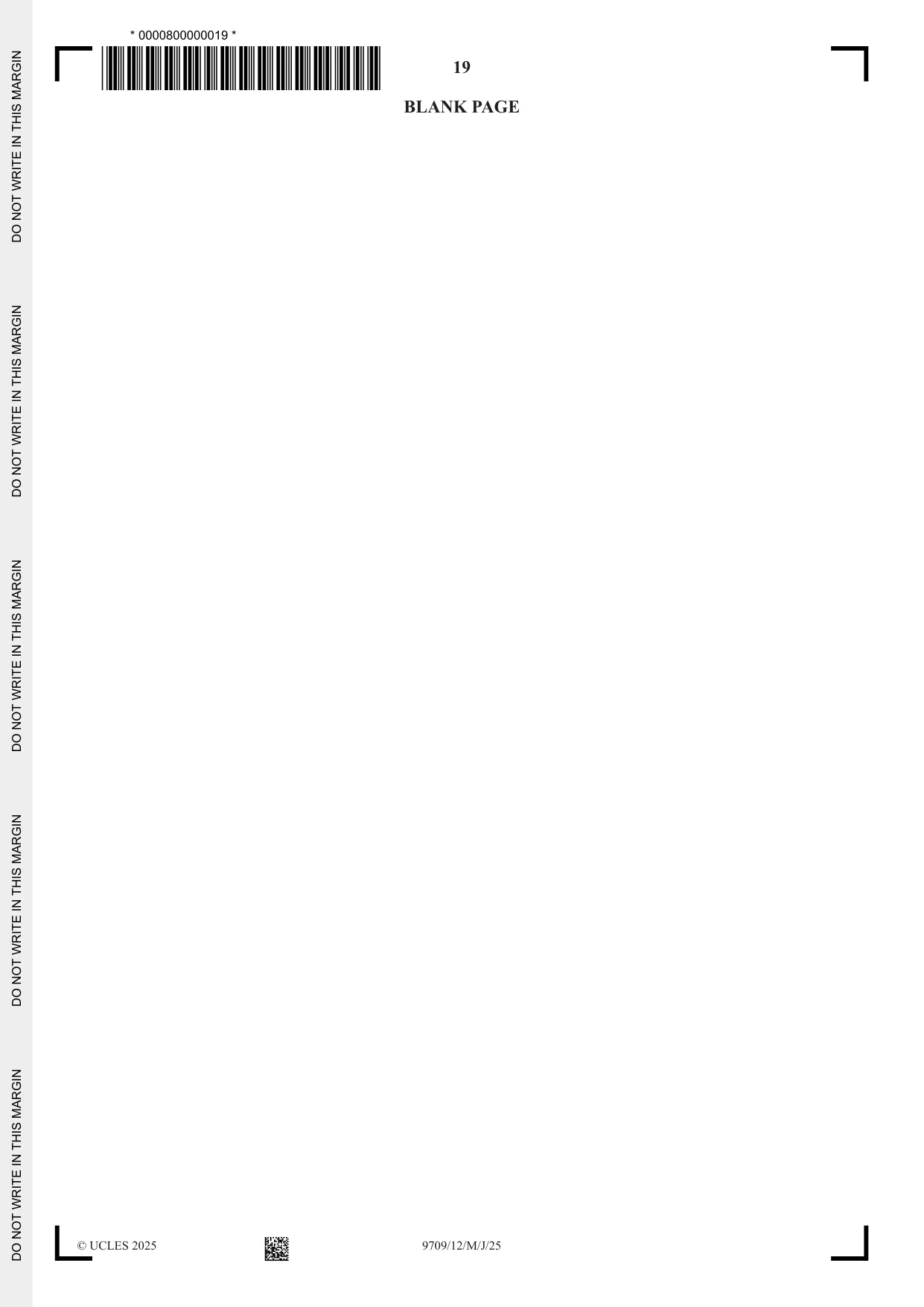 Cambridge A Level Mathematics 9709 2025 May/June Paper 1 · Variant 2 question paper, page 19 of 20