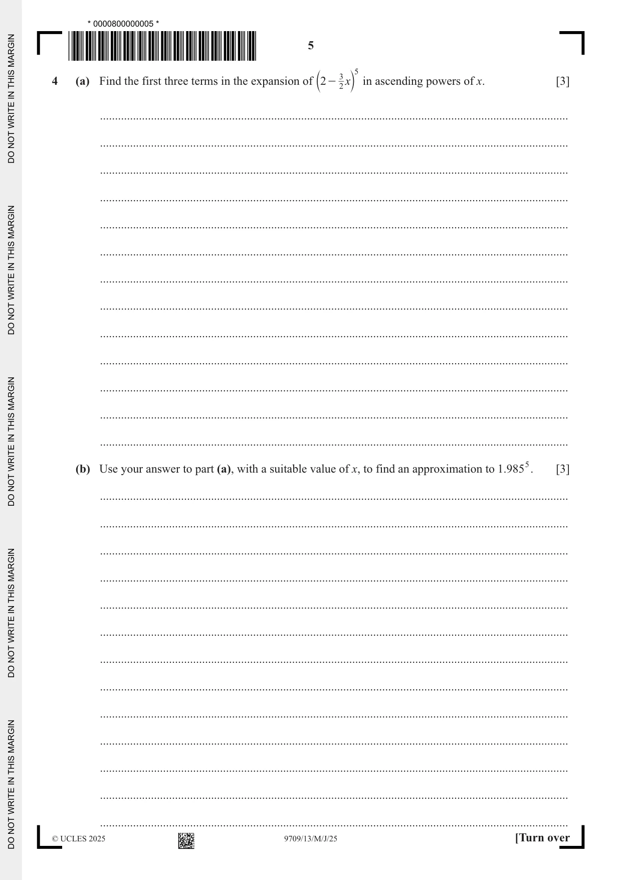 Cambridge A Level Mathematics 9709 2025 May/June Paper 1 · Variant 3 question paper, page 5 of 16