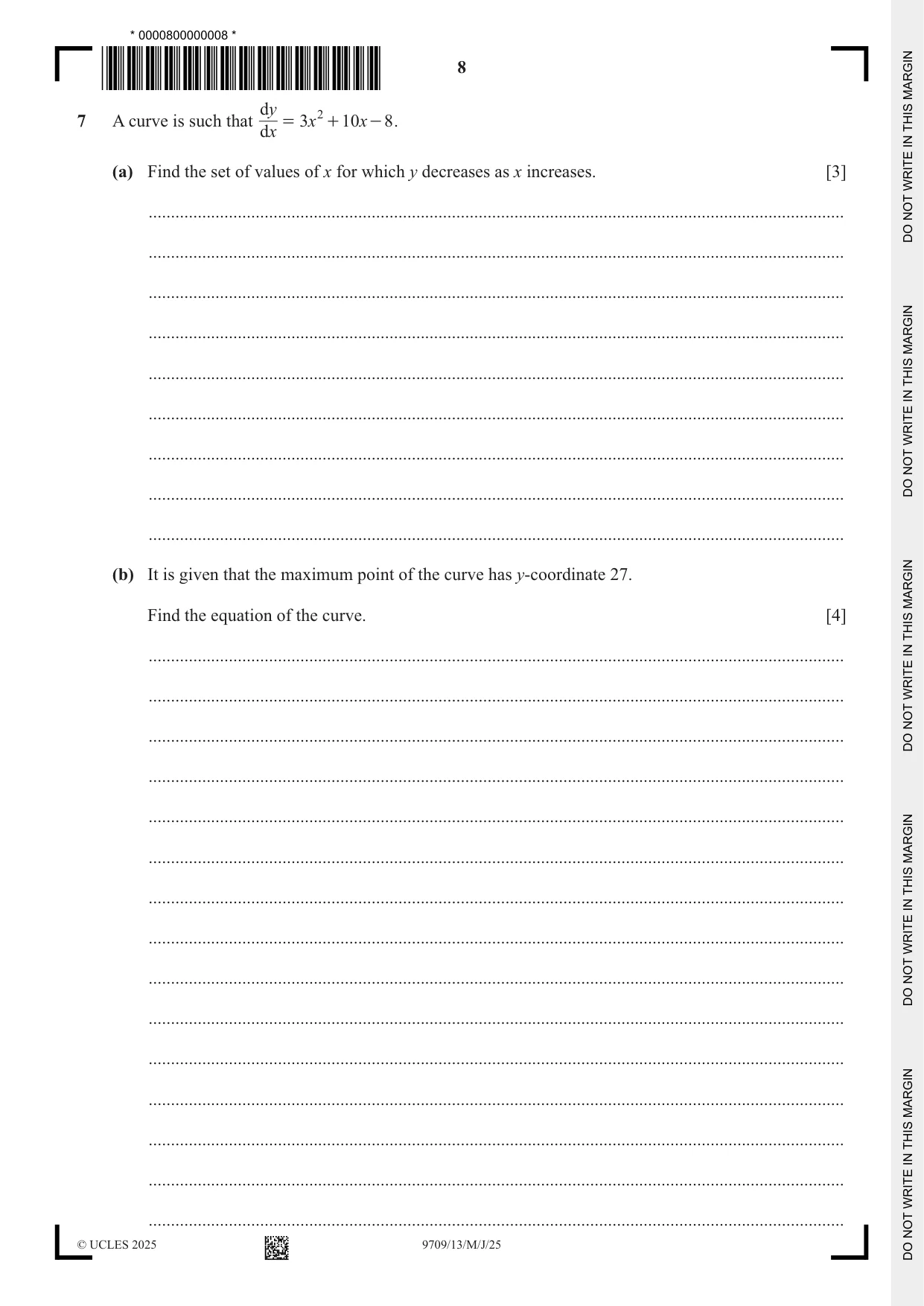 Cambridge A Level Mathematics 9709 2025 May/June Paper 1 · Variant 3 question paper, page 8 of 16